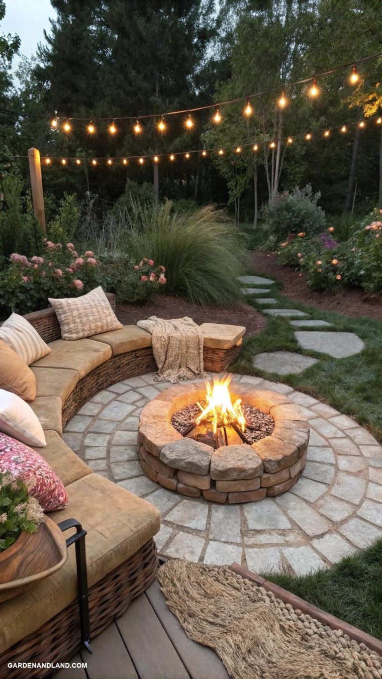 fire pit landscaping Integrate decorative mulch for visual texture