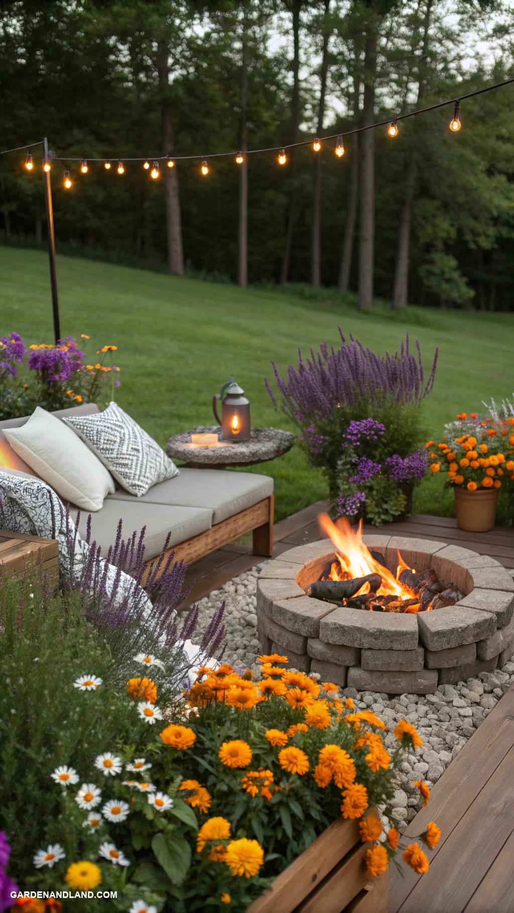 fire pit landscaping Surround with flowering plants for vibrant colors