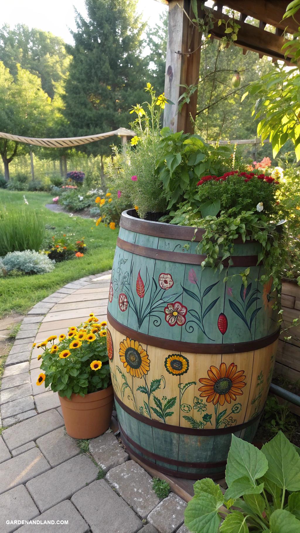 full sun planter ideas Rain barrel planters for eco friendly gardening