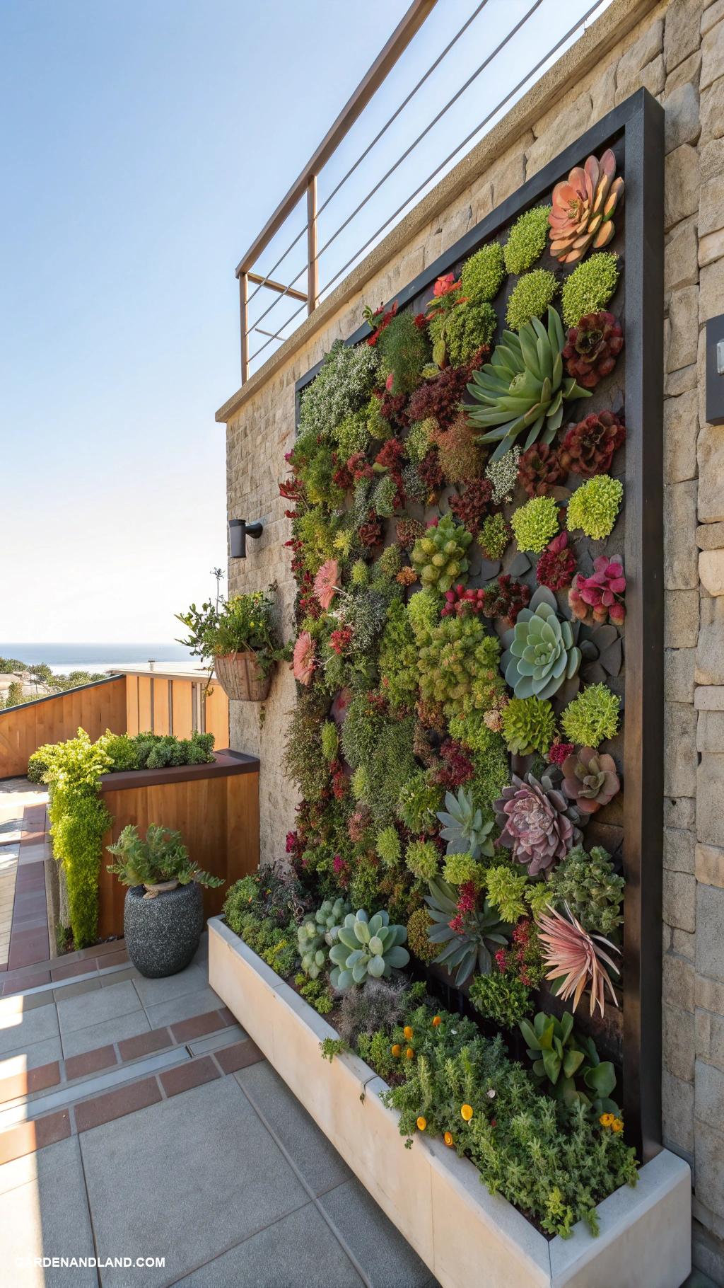 full sun planter ideas Vertical succulent wall for space saving beauty