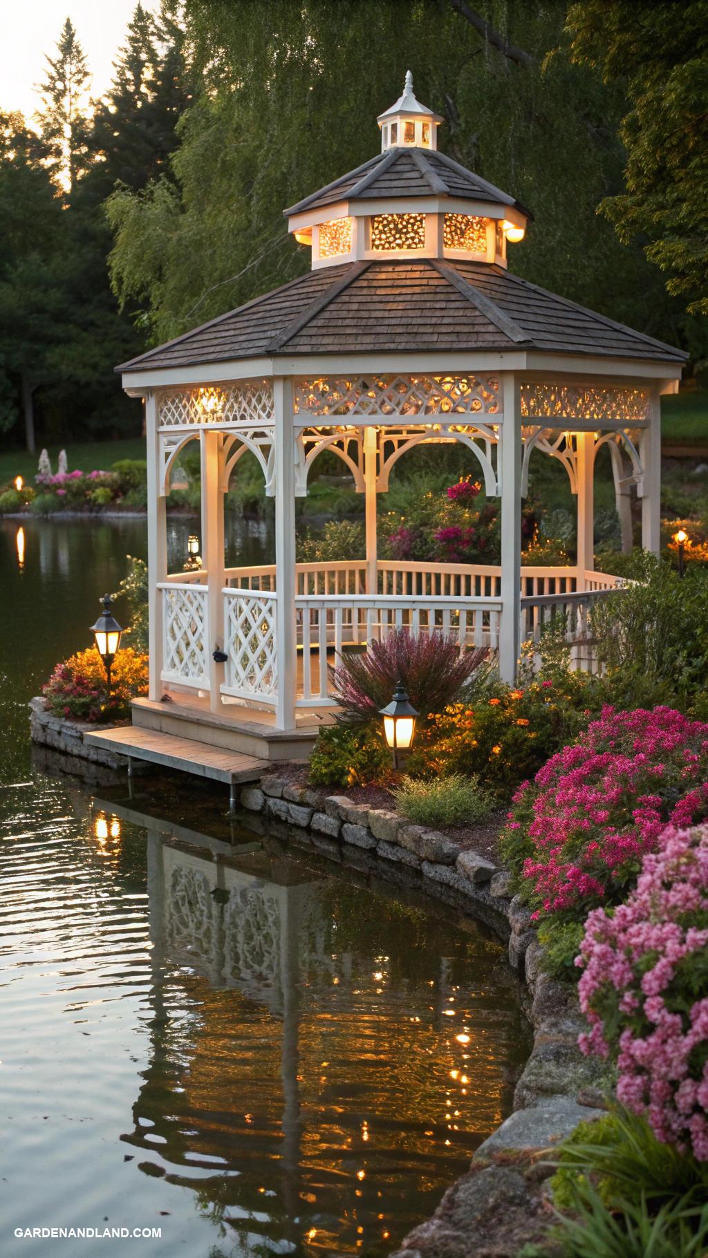 gazebo ideas Floating gazebo over a backyard pond