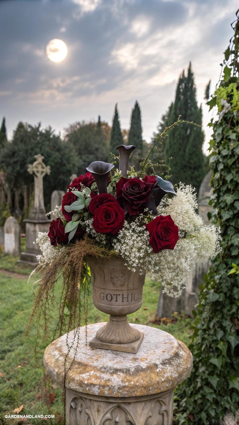 gothic garden ideas Charming cemetery themed flower arrangements