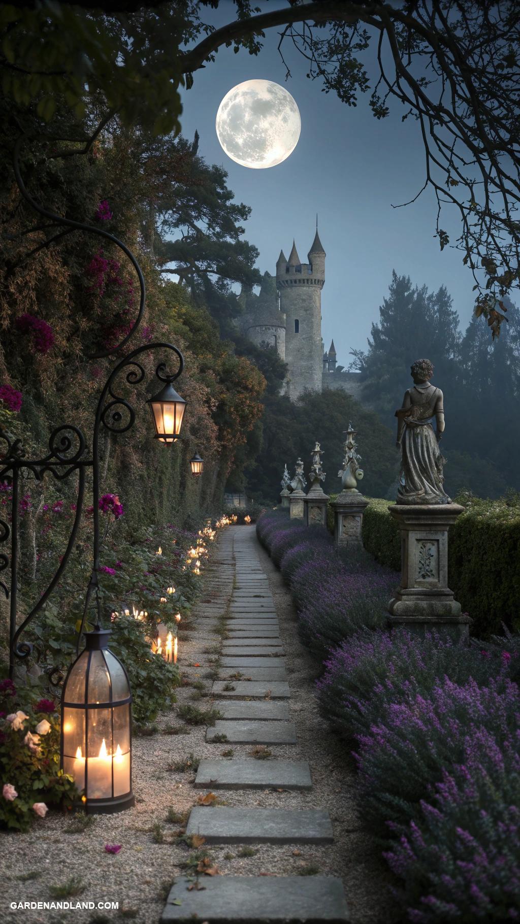 gothic garden ideas Moonlit pathways with lanterns and candles