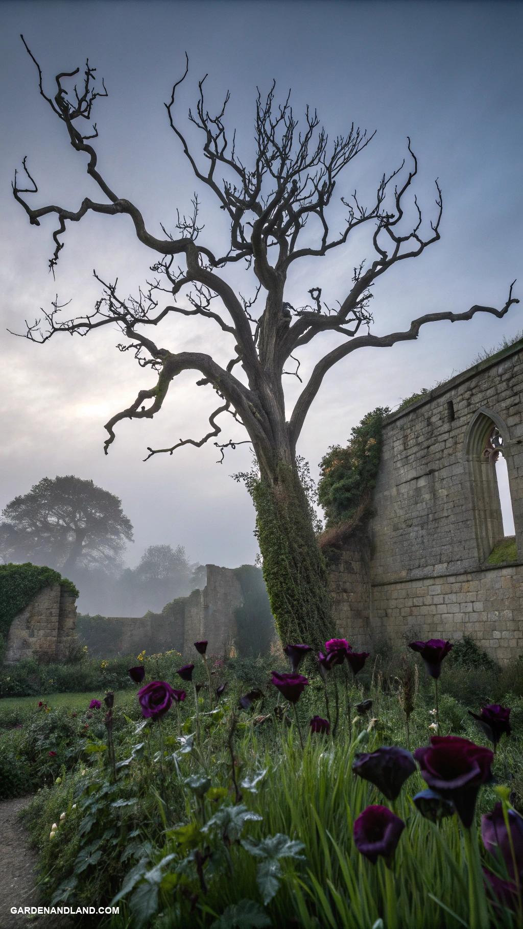 gothic garden ideas Twisted trees with eerie silhouettes
