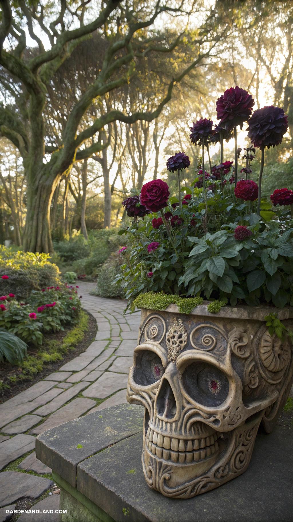 gothic garden ideas Unique planters shaped like skulls