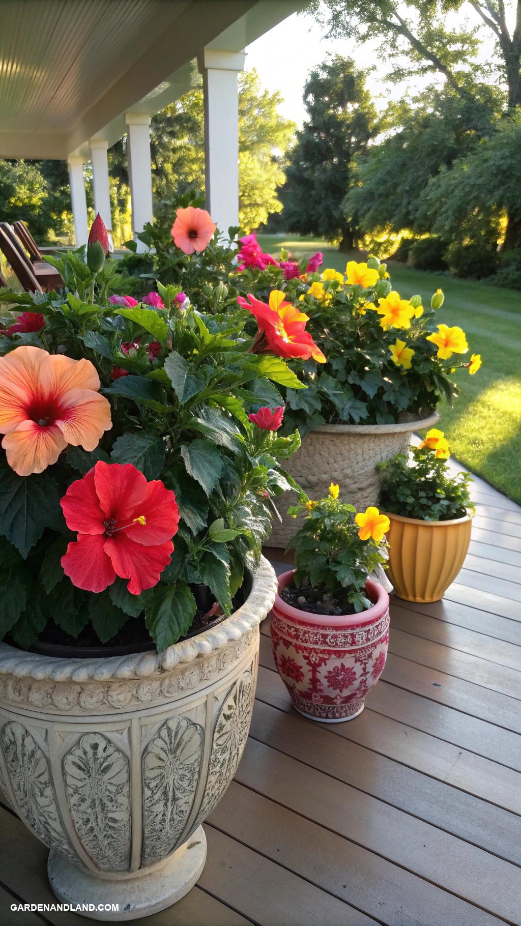 hibiscus landscaping ideas Container gardens with vibrant hibiscus blooms