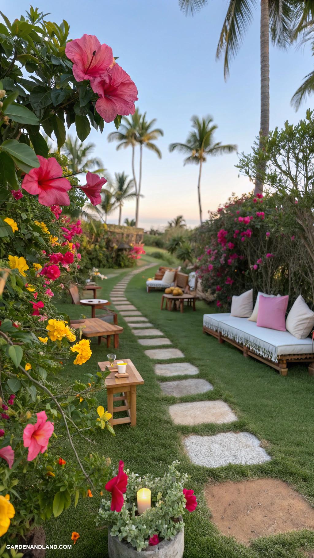 hibiscus landscaping ideas Fragrant hibiscus paths leading to seating areas