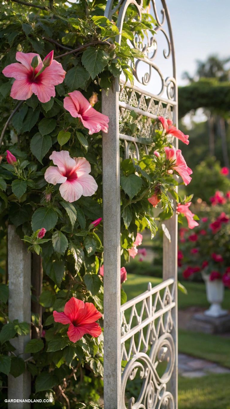 hibiscus landscaping ideas Hibiscus trellis for vertical garden appeal