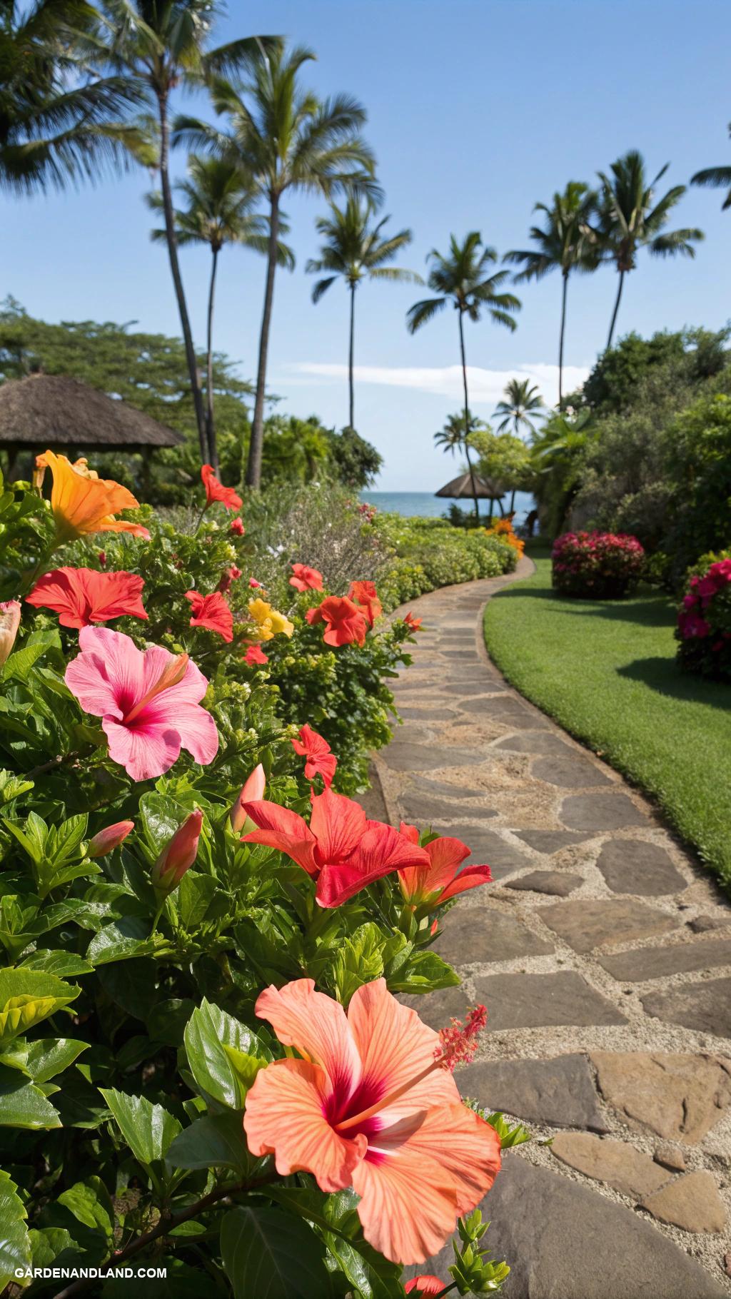 hibiscus landscaping ideas Tropical themed landscape with hibiscus accents