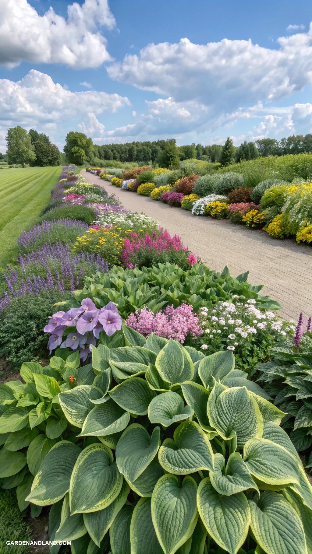 hostas landscaping ideas Hosta border around colorful flower beds
