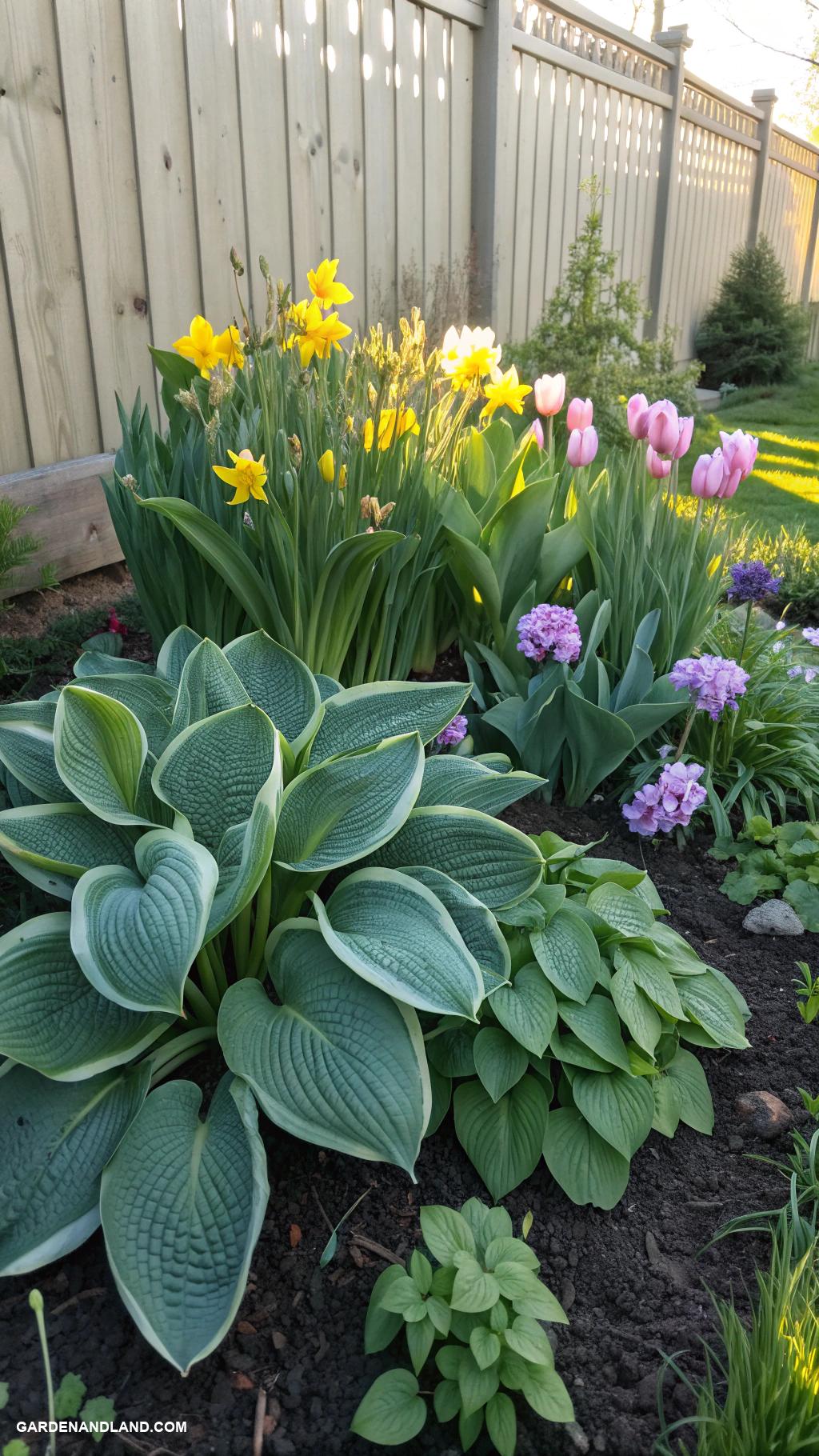 hostas landscaping ideas Hosta underplanted with spring blooming bulbs