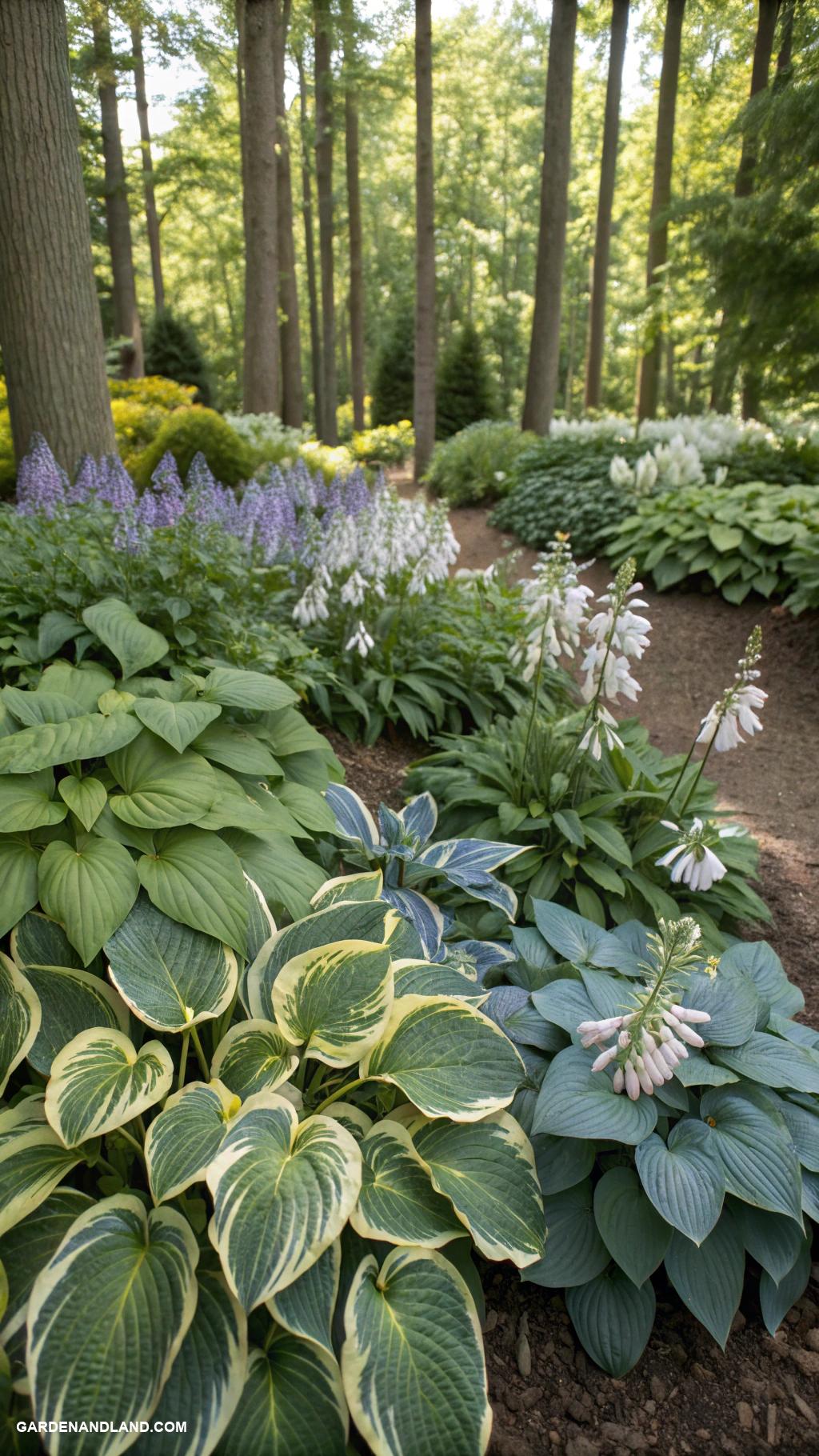 hostas landscaping ideas Shade garden featuring diverse hosta varieties