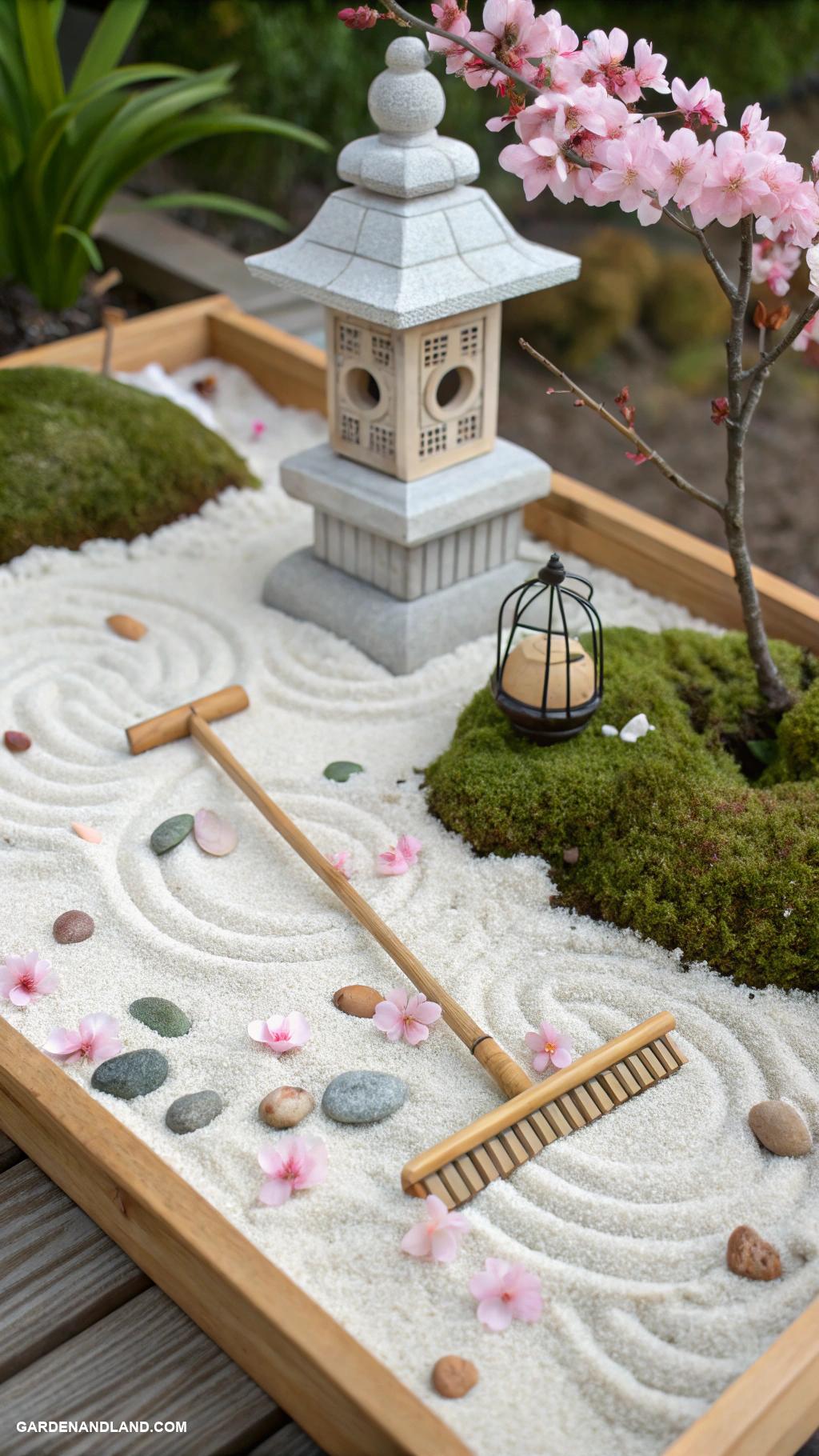 japanese garden ideas Miniature sand garden with tiny rakes