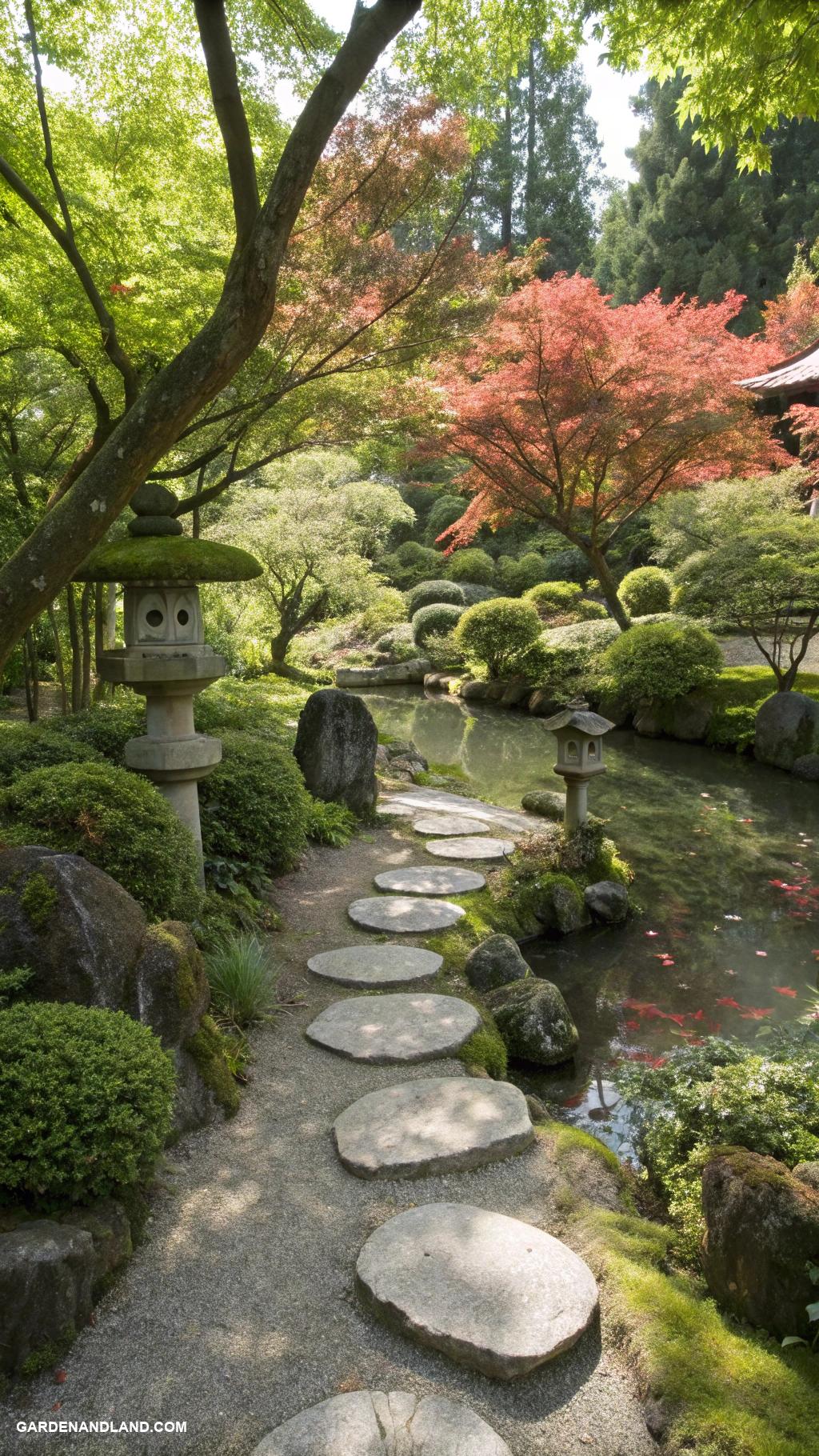 japanese garden ideas Shaded tea area with stepping stones