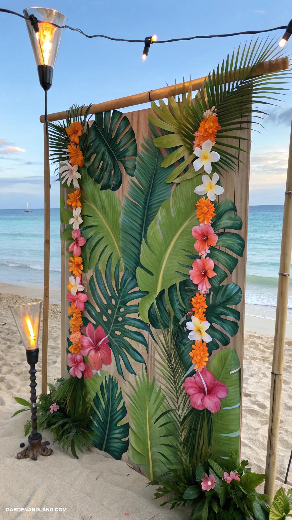 luau pool party ideas Luau inspired photo booth backdrop
