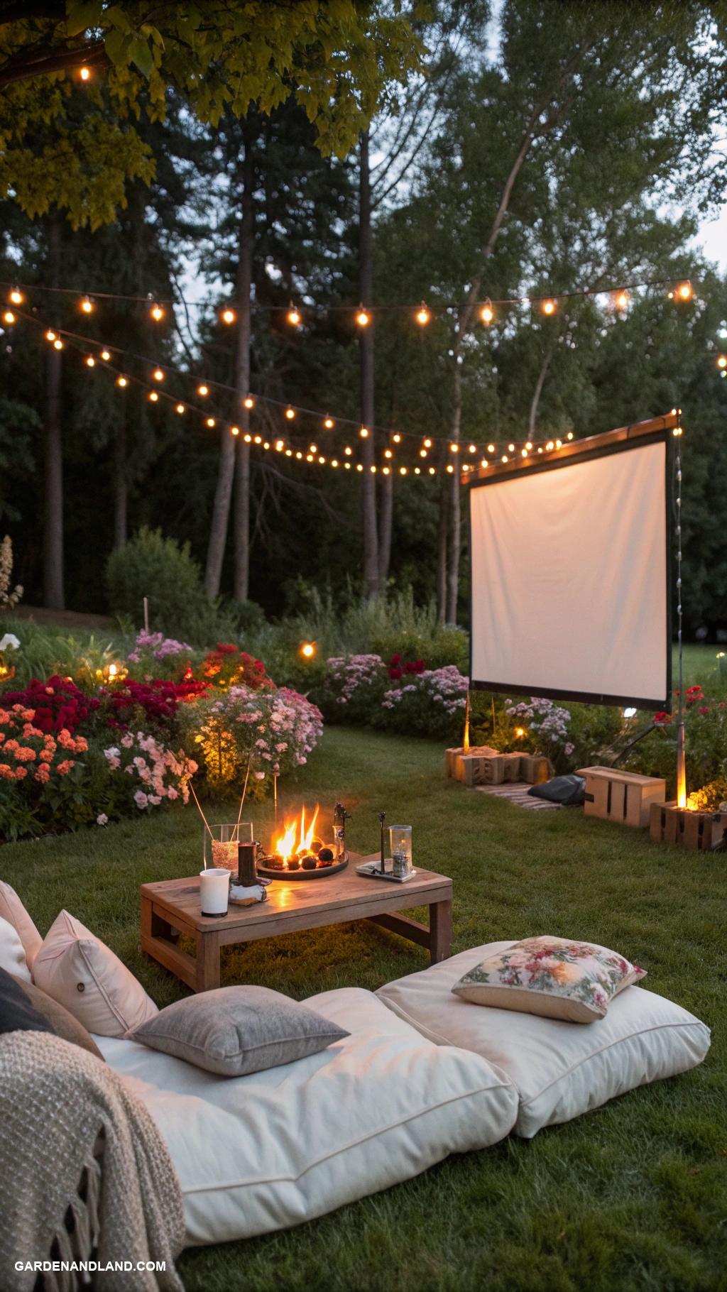 outdoor game night ideas Outdoor movie night with comfy blankets