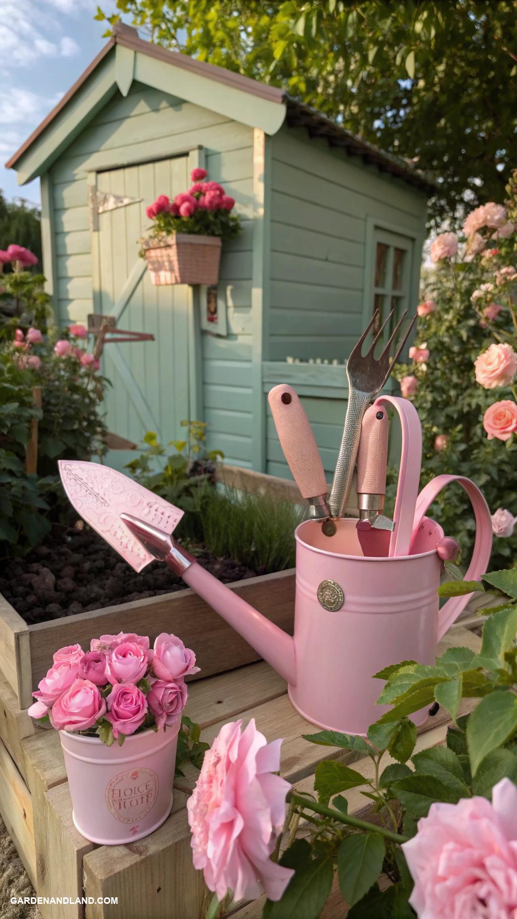 pink garden aesthetic Painted pink garden tools for unique decor