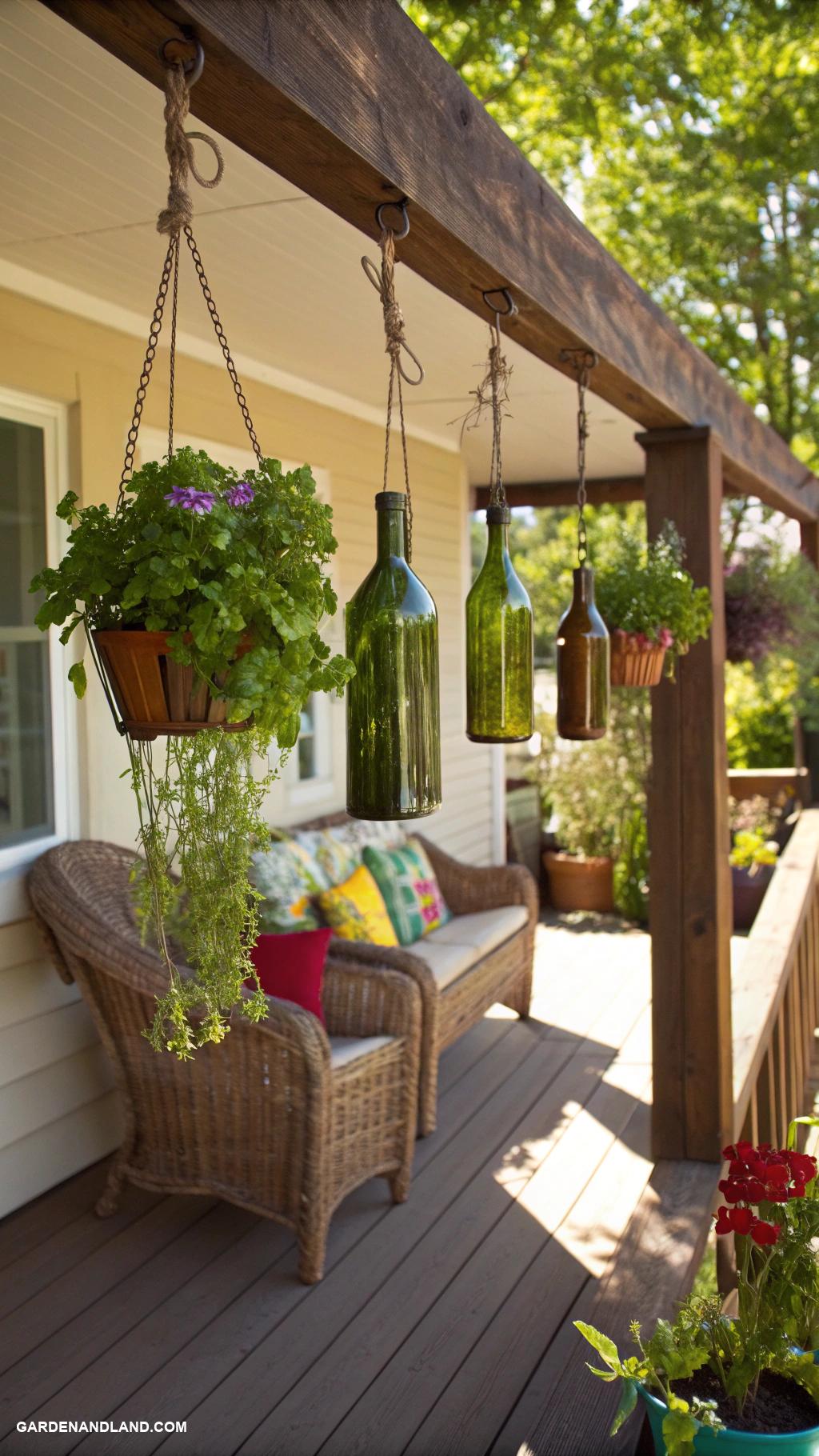 porch planter ideas Glass bottles transformed into hanging planters