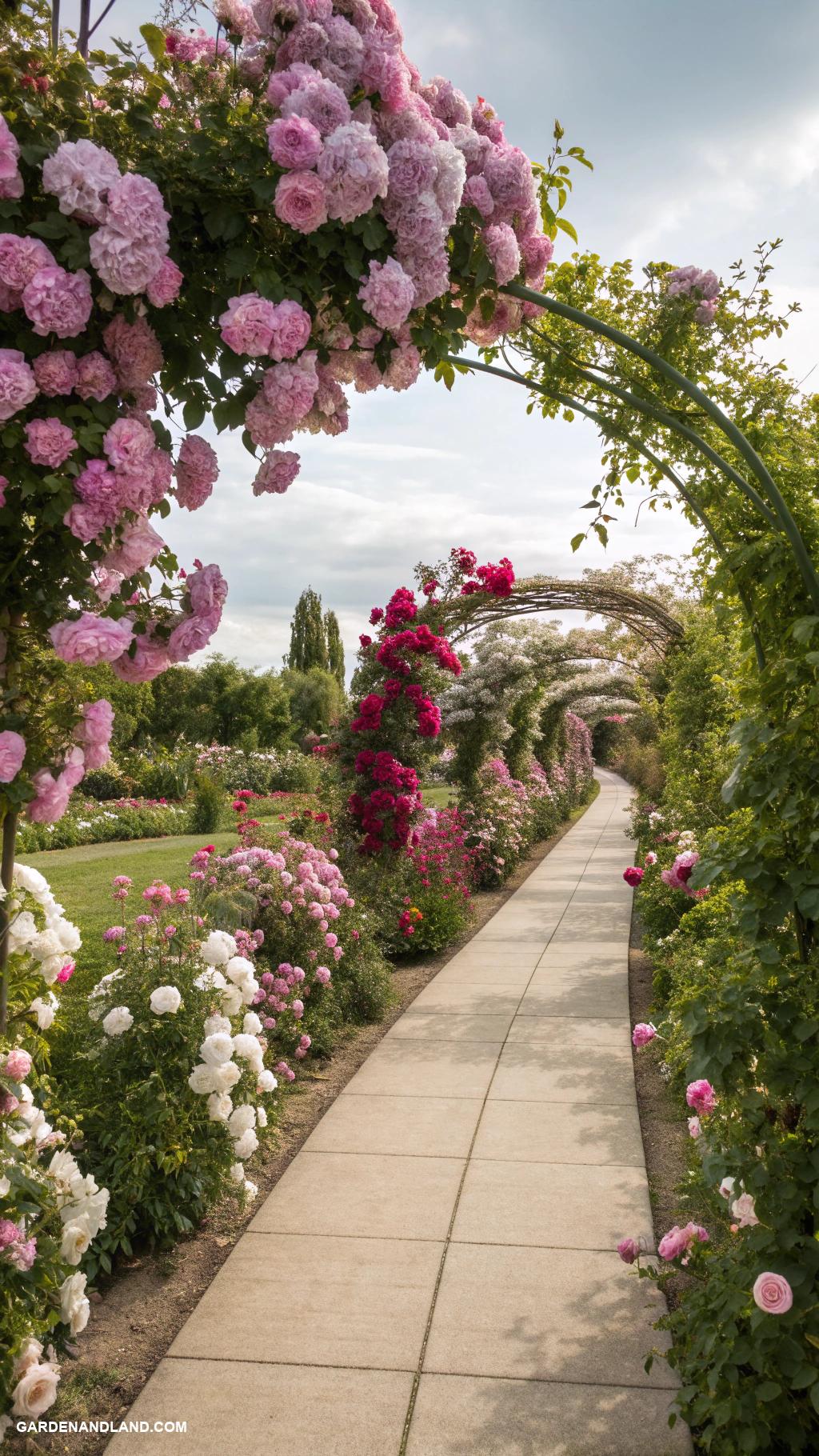 rose garden ideas Color themed rose pathways