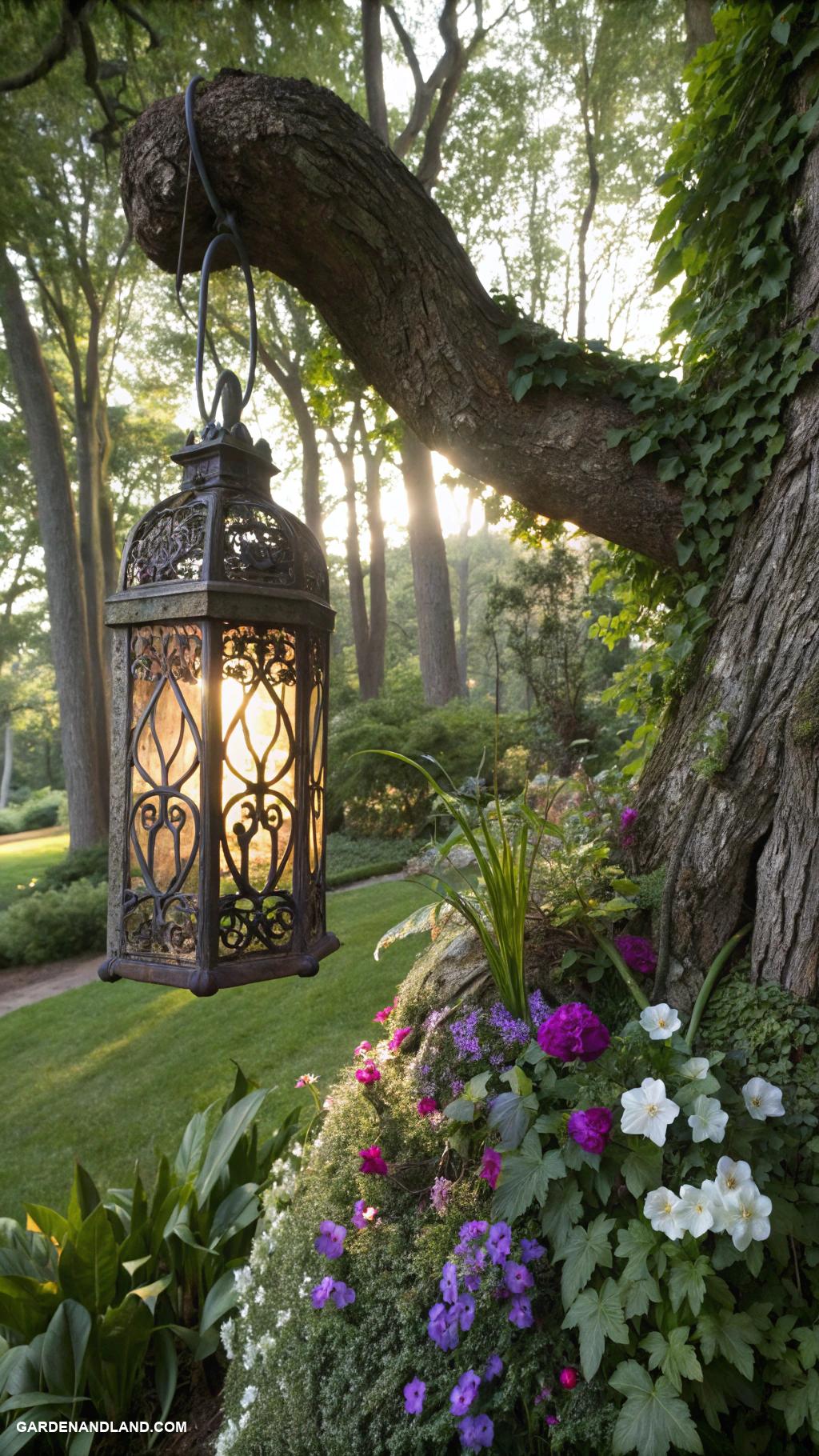 secret garden Enchanted lanterns hung from tree branches