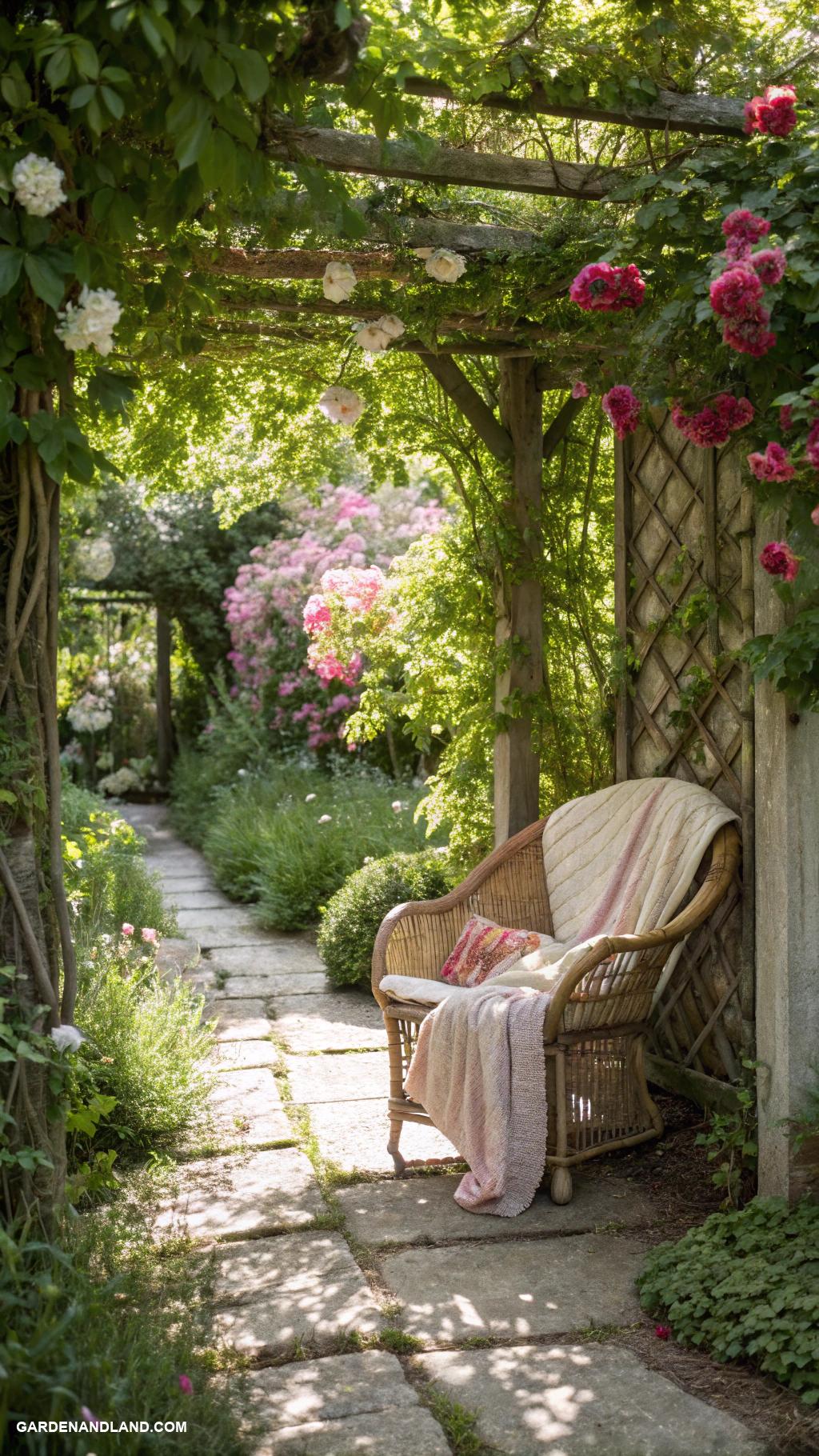 secret garden Hidden meditation nook surrounded by greenery