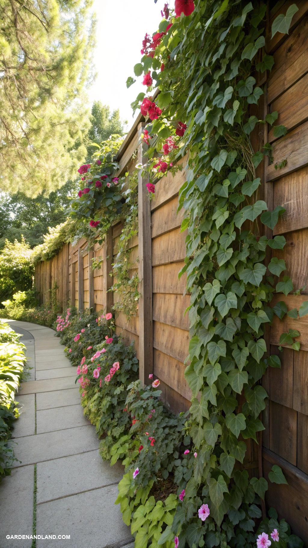 secret garden Vertical garden wall with climbing plants