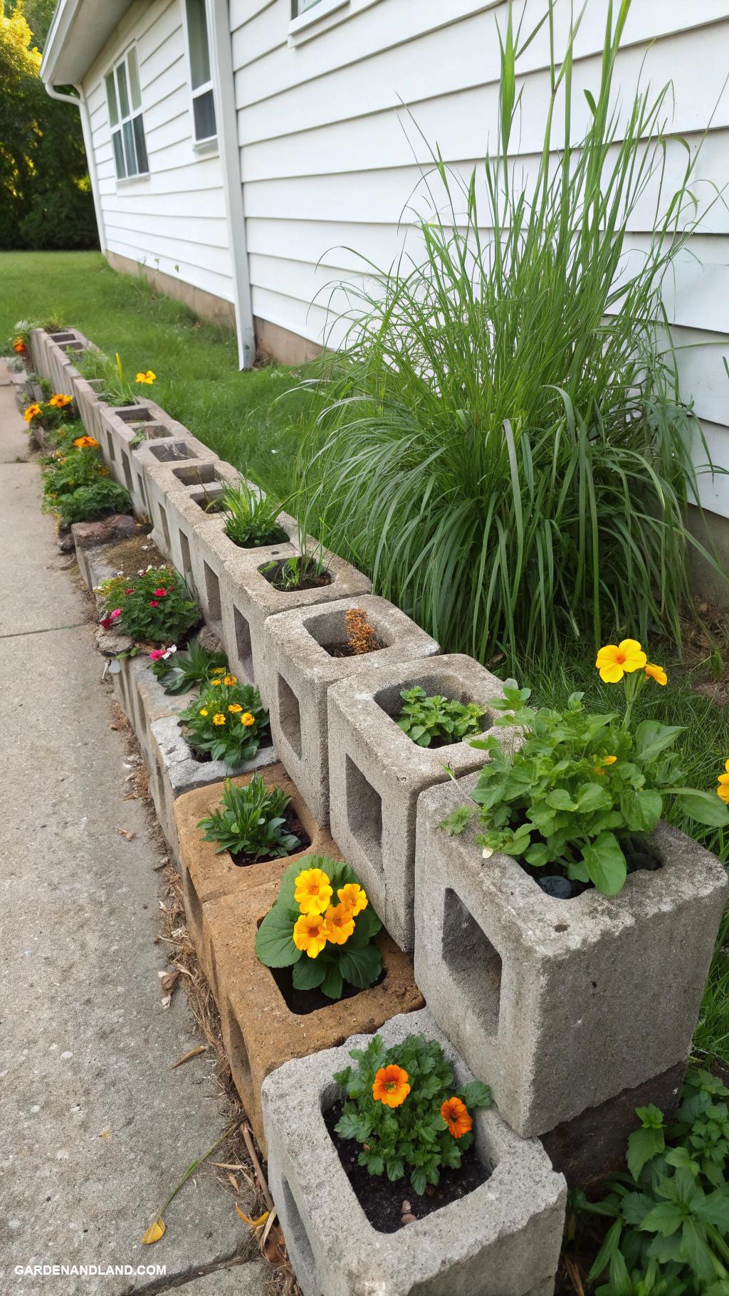 simple garden borders Cinder blocks with plant openings