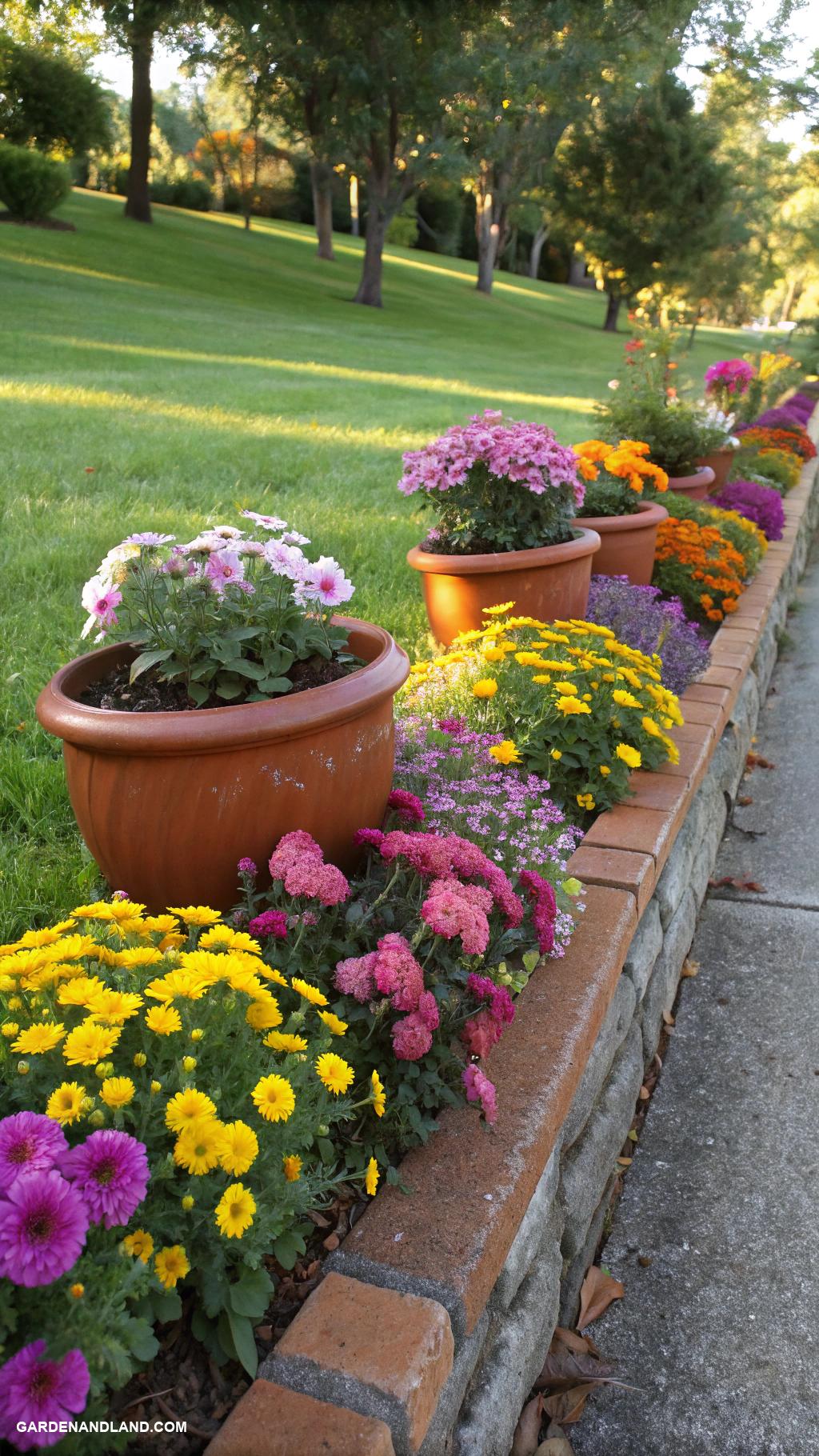 simple garden borders Colorful flower pot edging