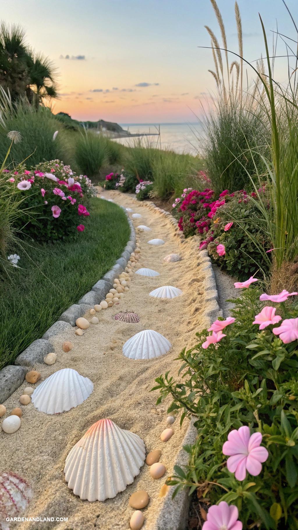 simple garden borders Shells and sand for beach theme