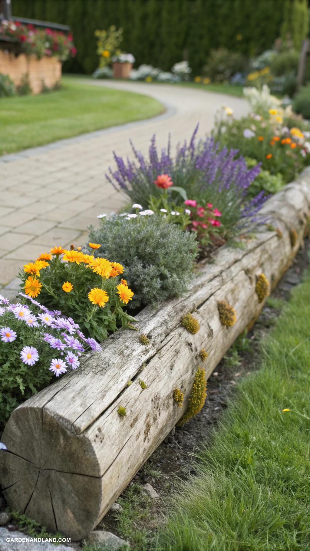 simple garden borders Wooden logs for rustic charm