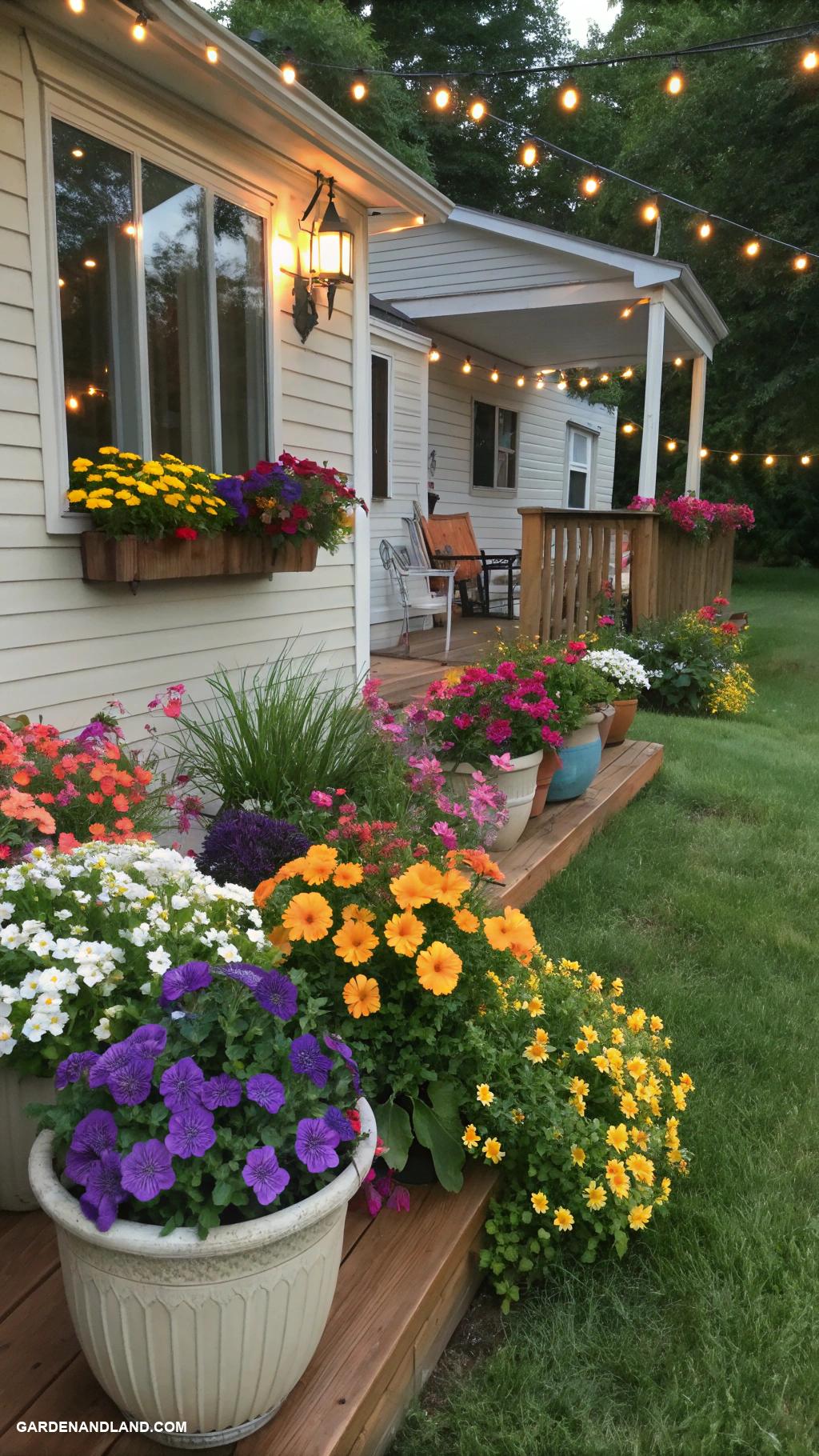 small backyard gardens Container garden with colorful annual flowers