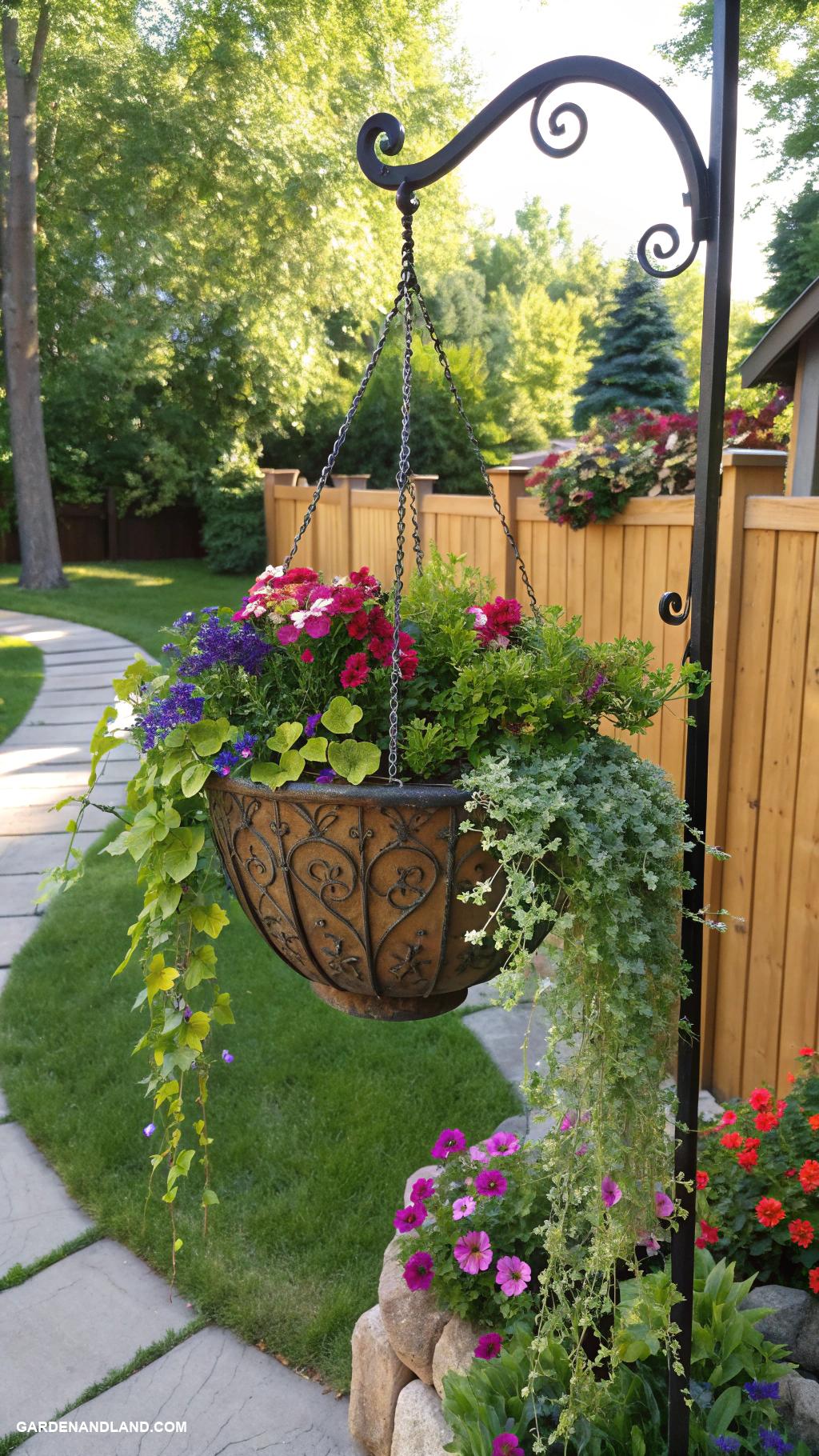 small backyard gardens Hanging planters for cascading floral displays