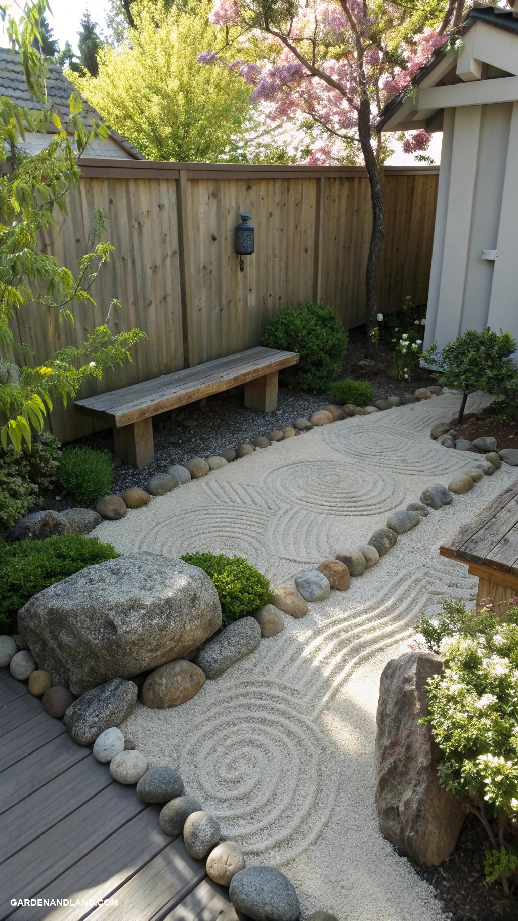 small backyard gardens Mini zen garden with raked sand patterns