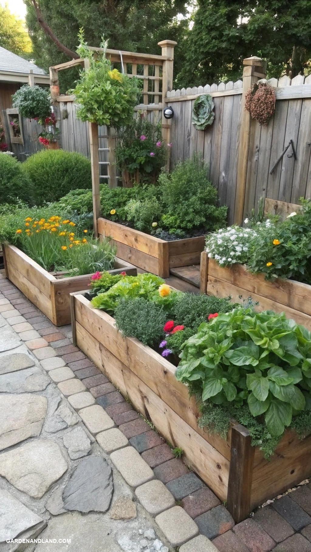 small backyard gardens Raised beds with a rustic wooden edging