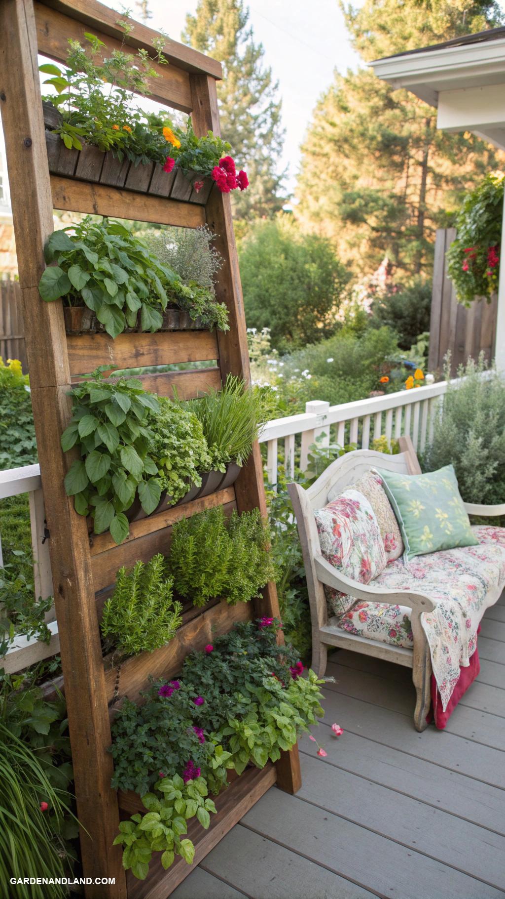 small backyard gardens Vertical herb garden on a wooden trellis
