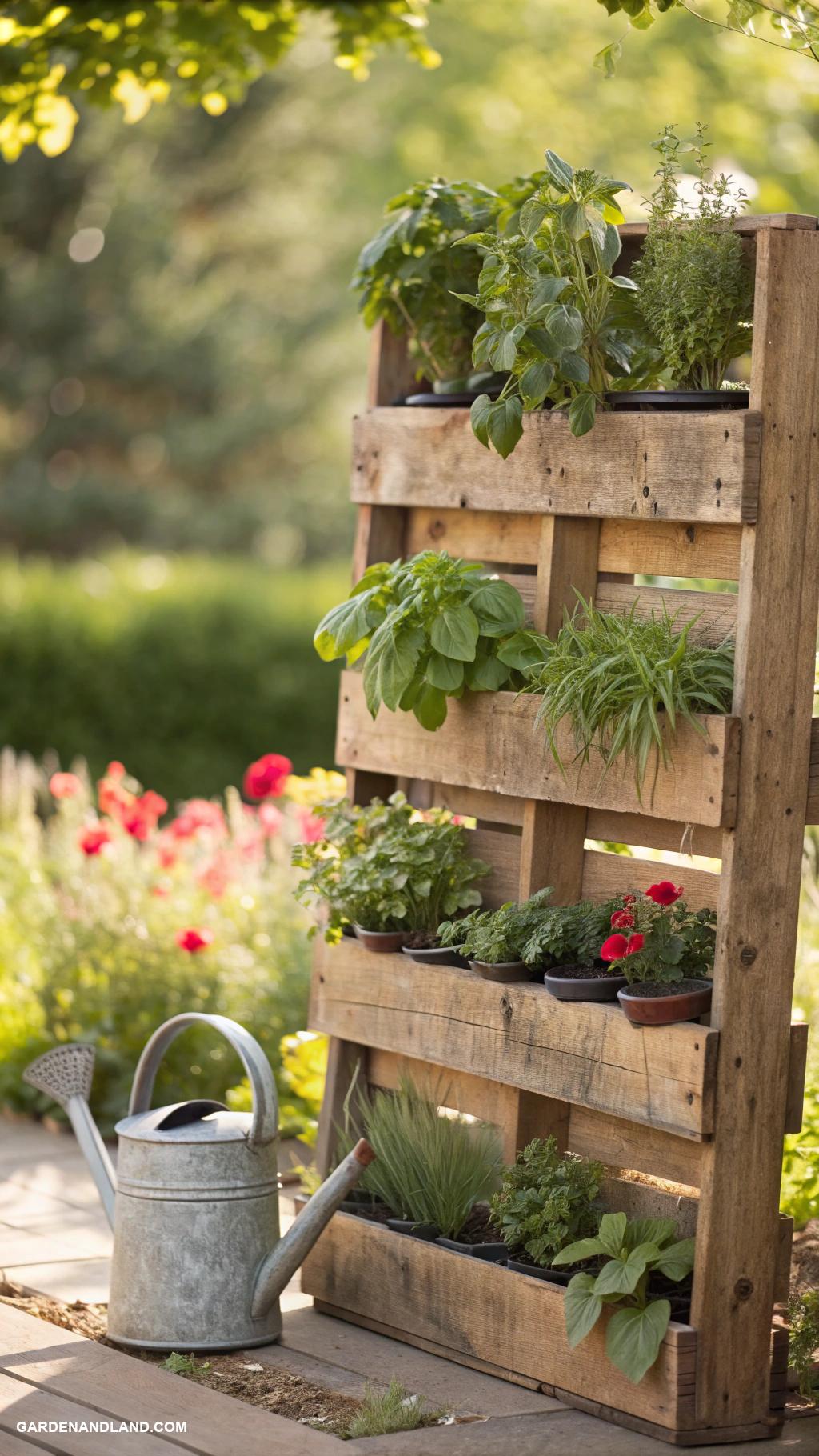 small organic garden ideas Vertical herb garden using wooden pallets