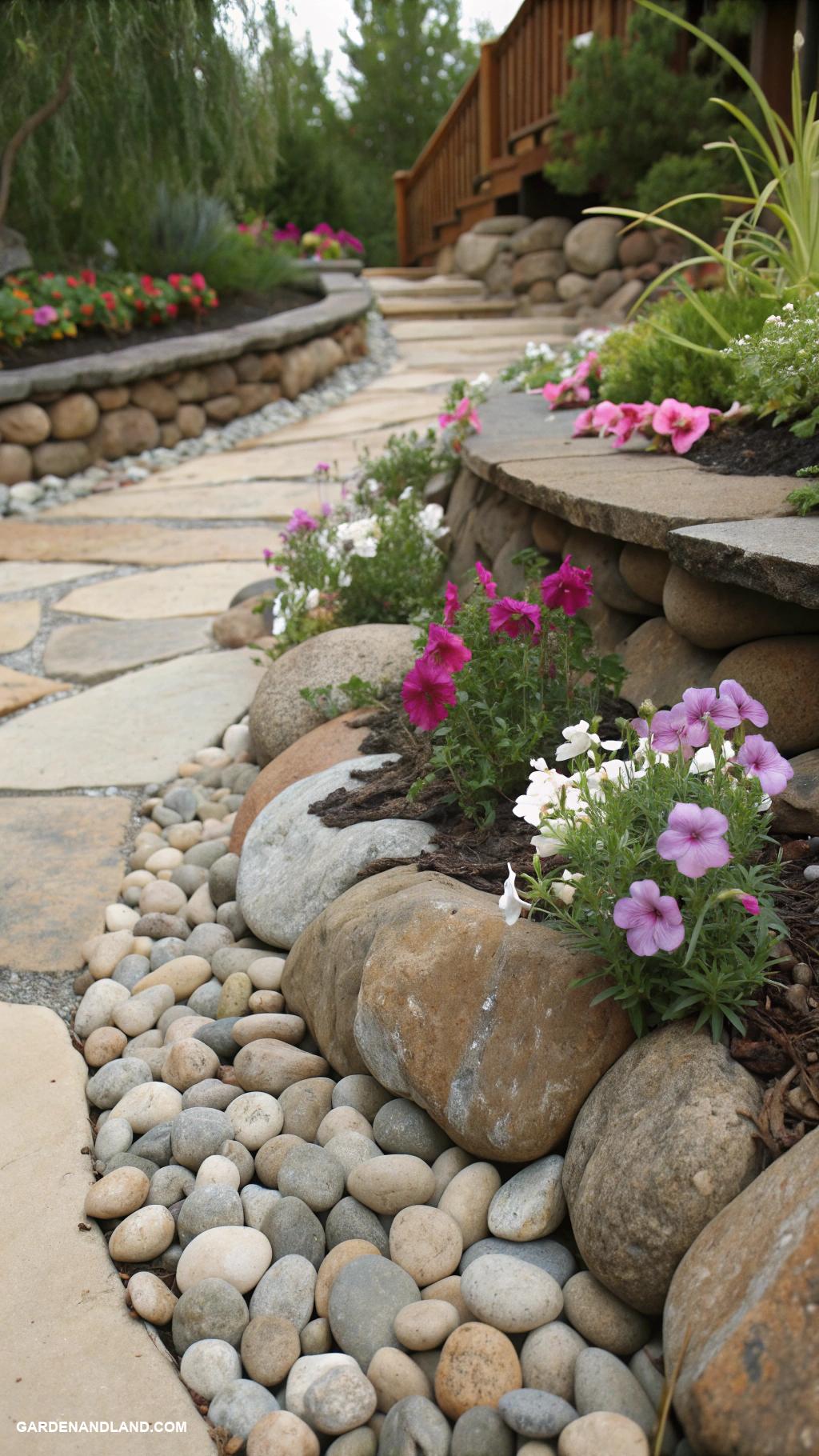 stone garden bed ideas Cascading stones for layered floral displays