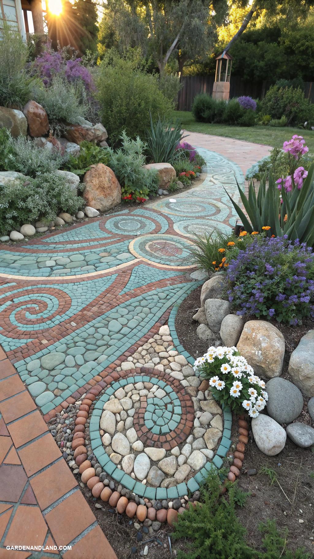 stone garden bed ideas Mosaic stone patterns for visual interest
