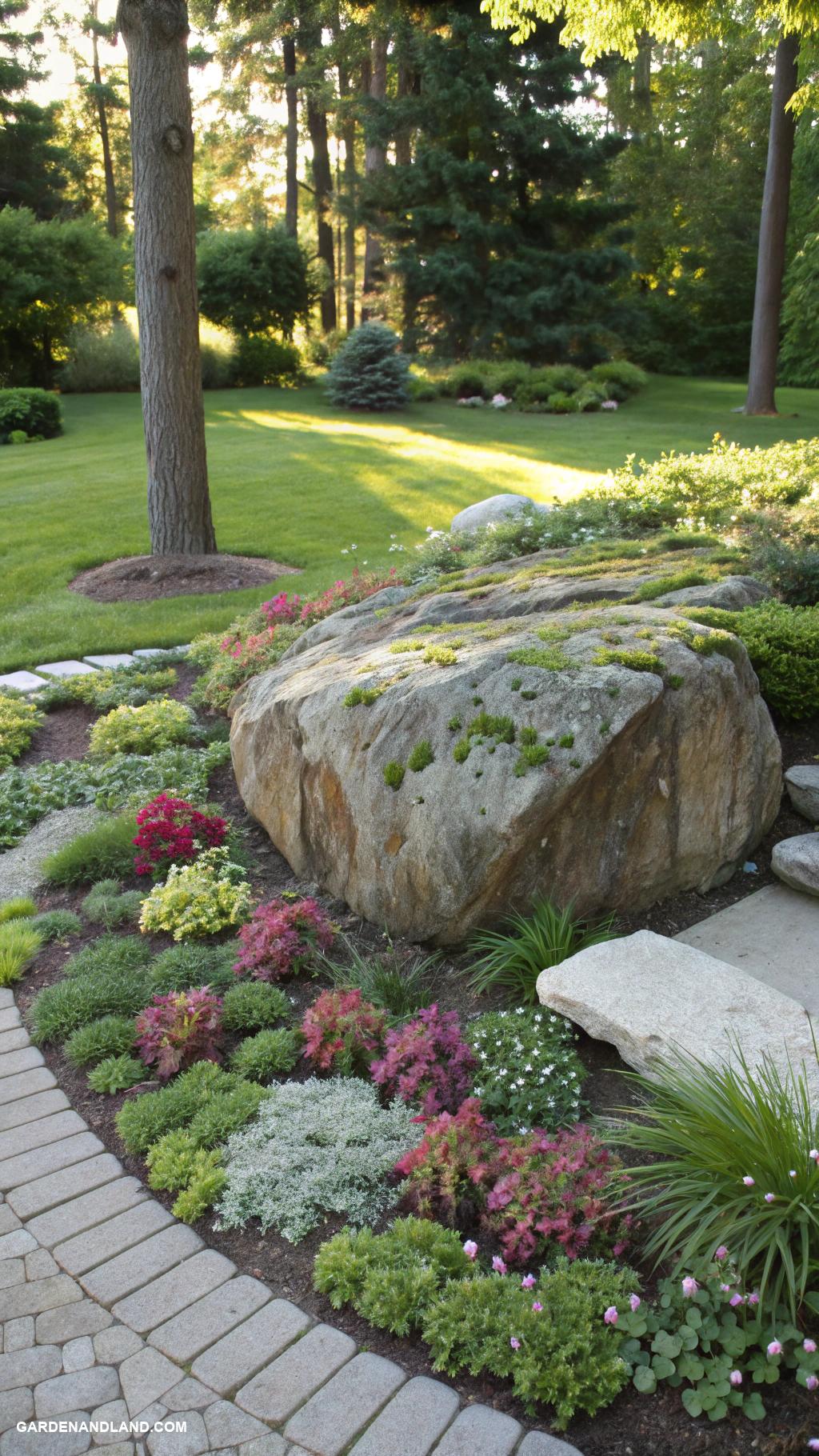 stone garden bed ideas Natural boulders as focal garden points