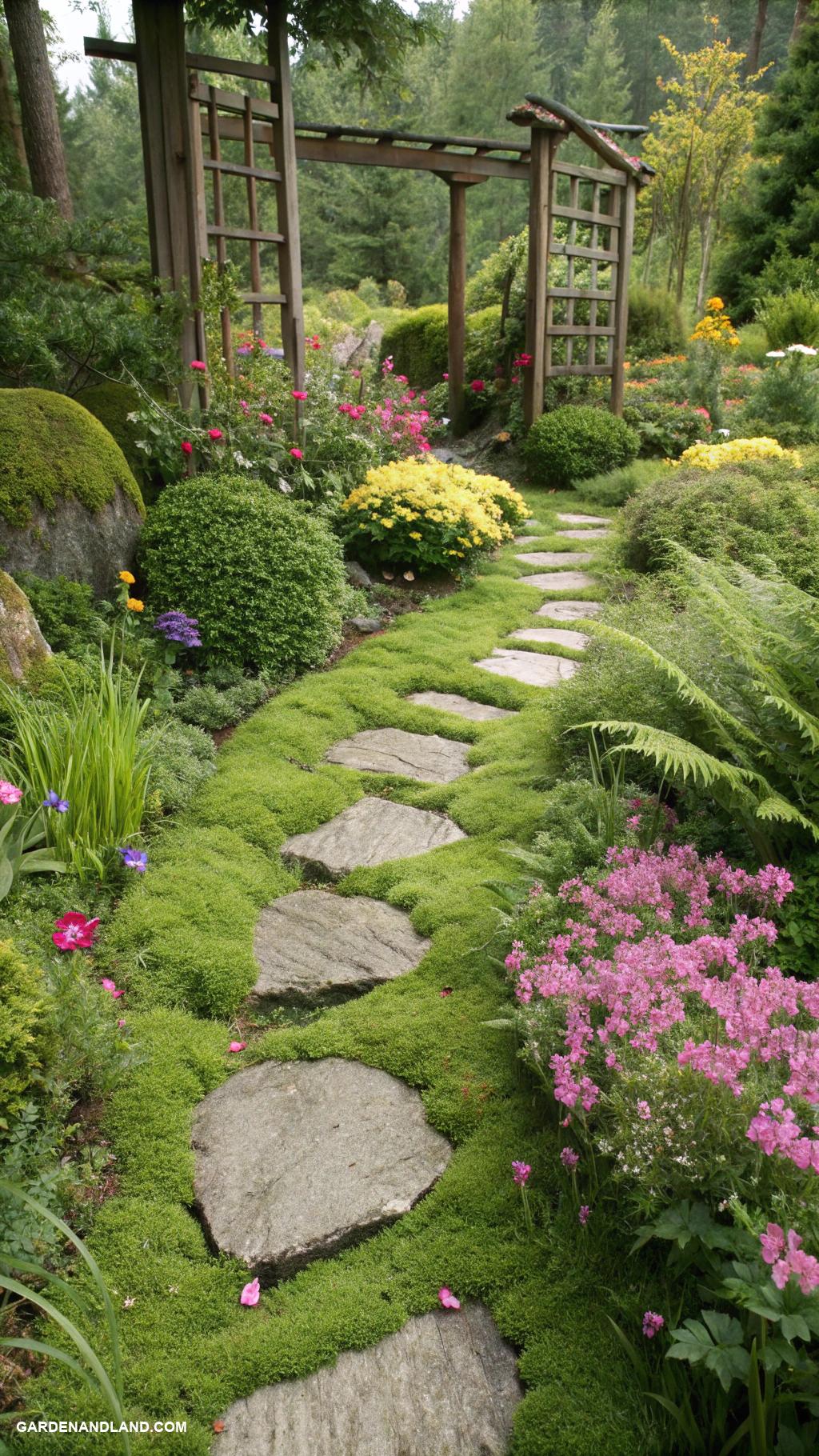 stone garden bed ideas Stepping stone paths among lush greenery