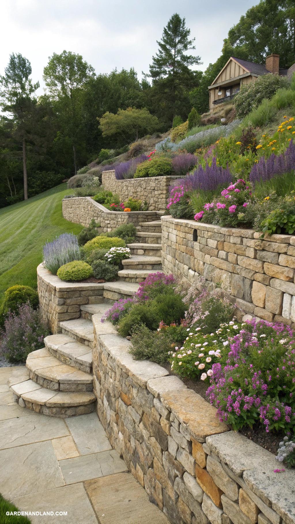 stone garden bed ideas Terraced stone walls for hillside gardens