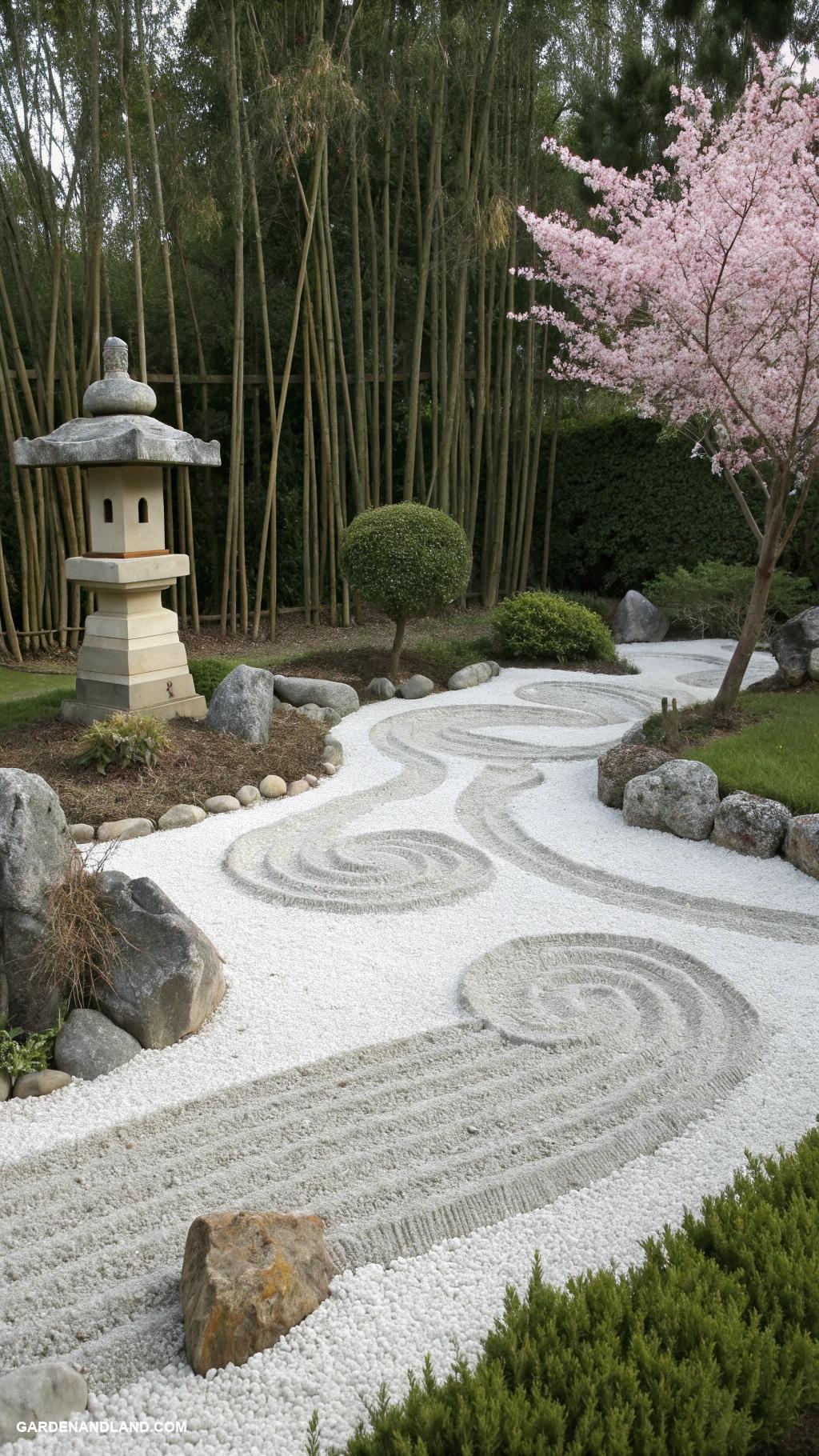 stone garden bed ideas Zen garden with raked gravel and stones