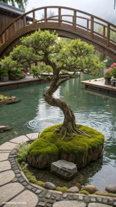 bonsai garden ideas Bonsai arranged in a water feature