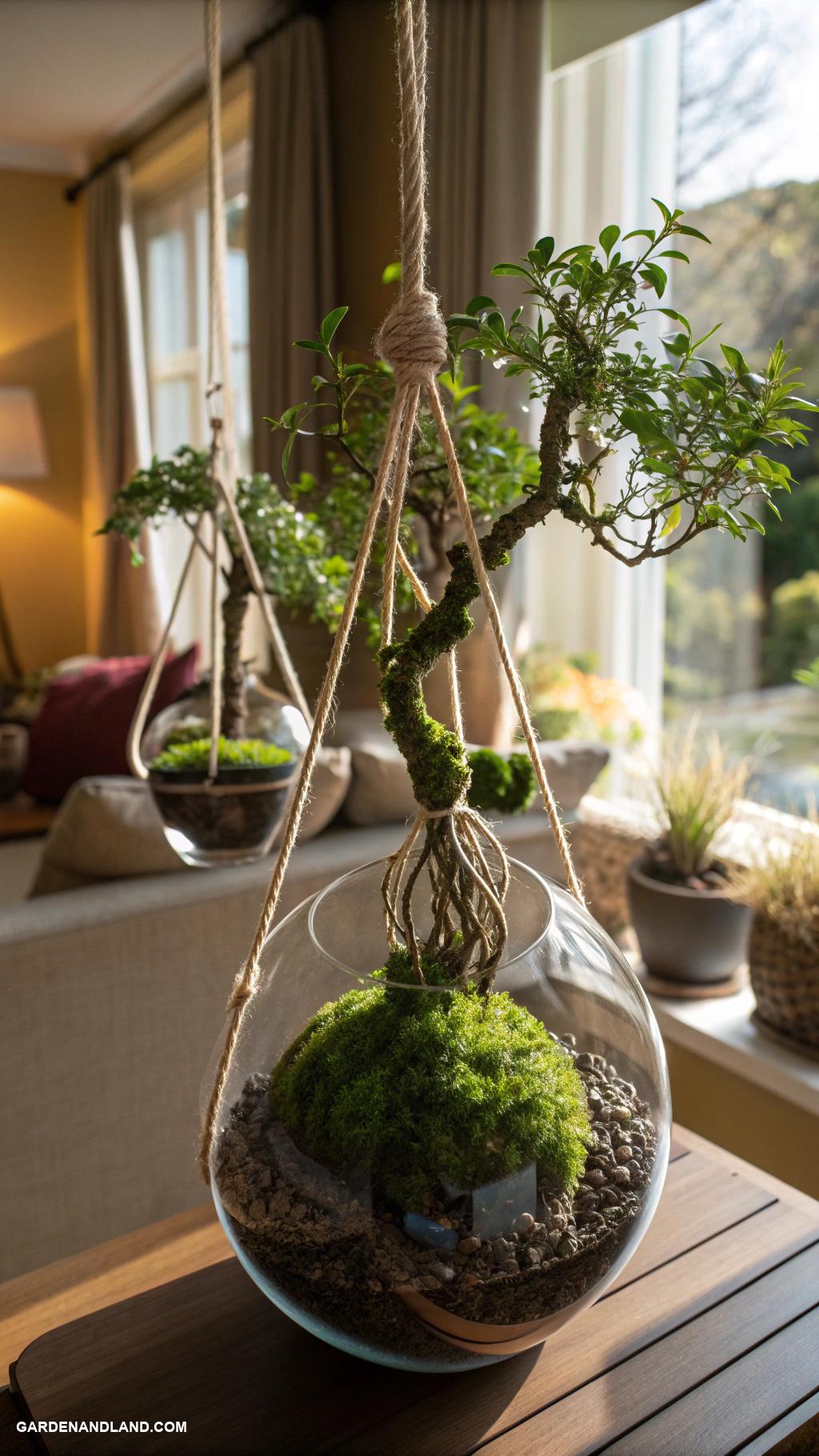 bonsai garden ideas Hanging bonsai in glass terrariums