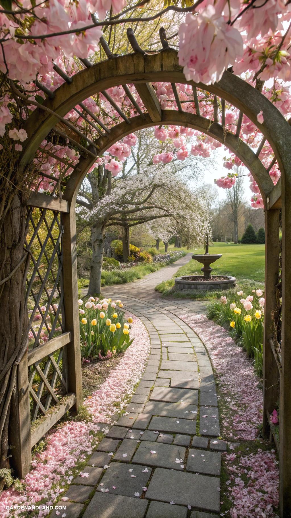cherry blossom tree landscaping Frame a garden entrance with cherry trees