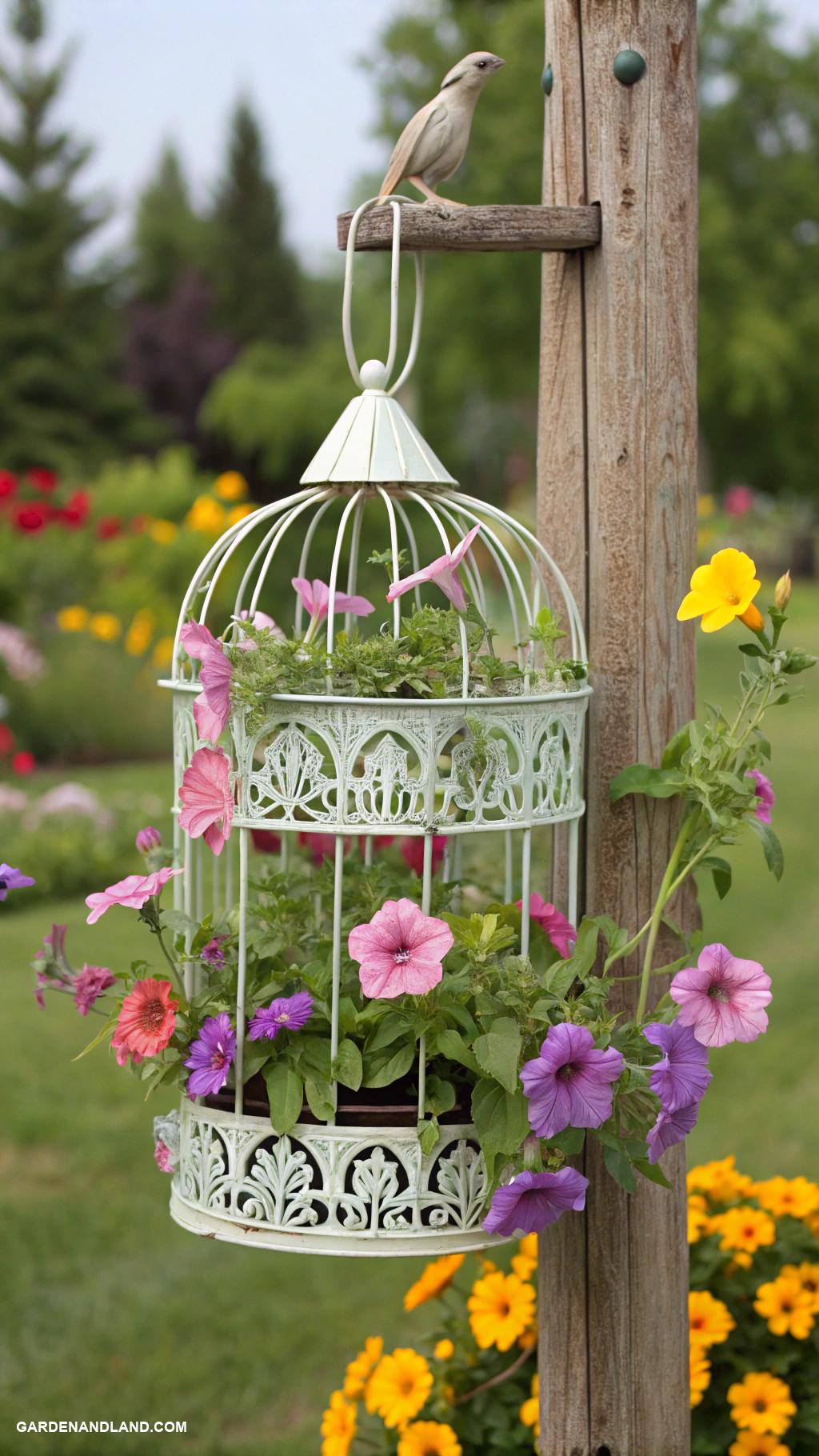 container flowers Birdcage planters for enchanting displays