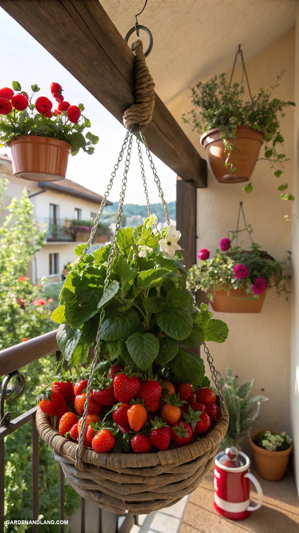 container gardening ideas Hanging fruit baskets for small spaces