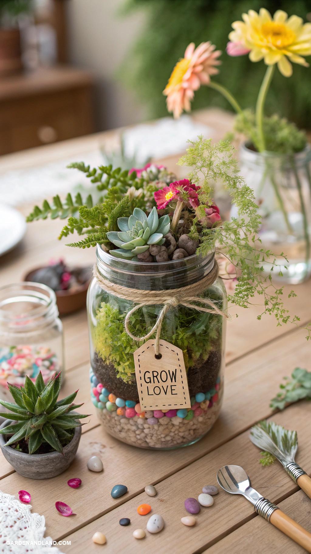 container gardening ideas Mason jars for decorative mini gardens