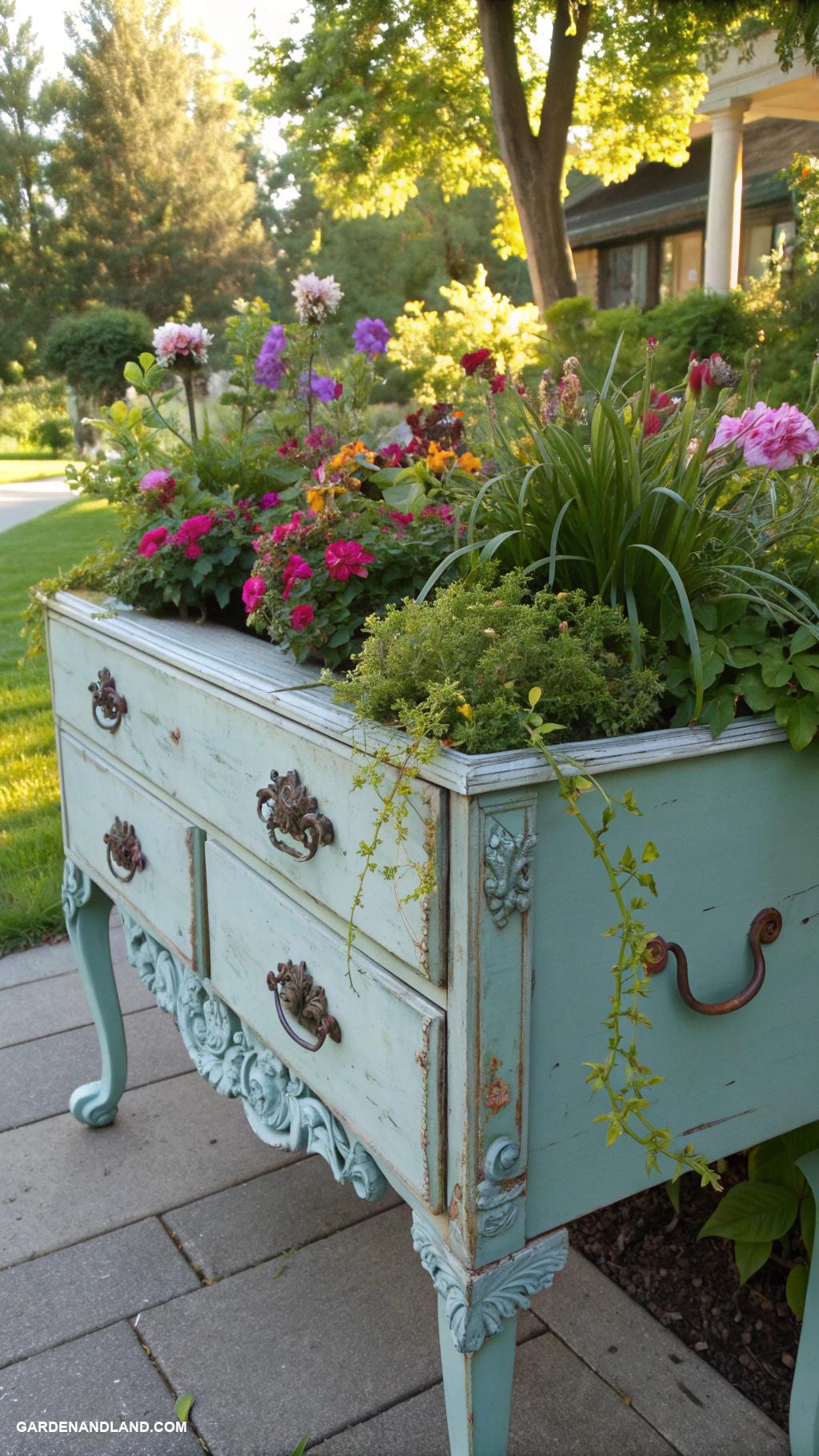 container gardening ideas Vintage furniture drawers as gardening containers