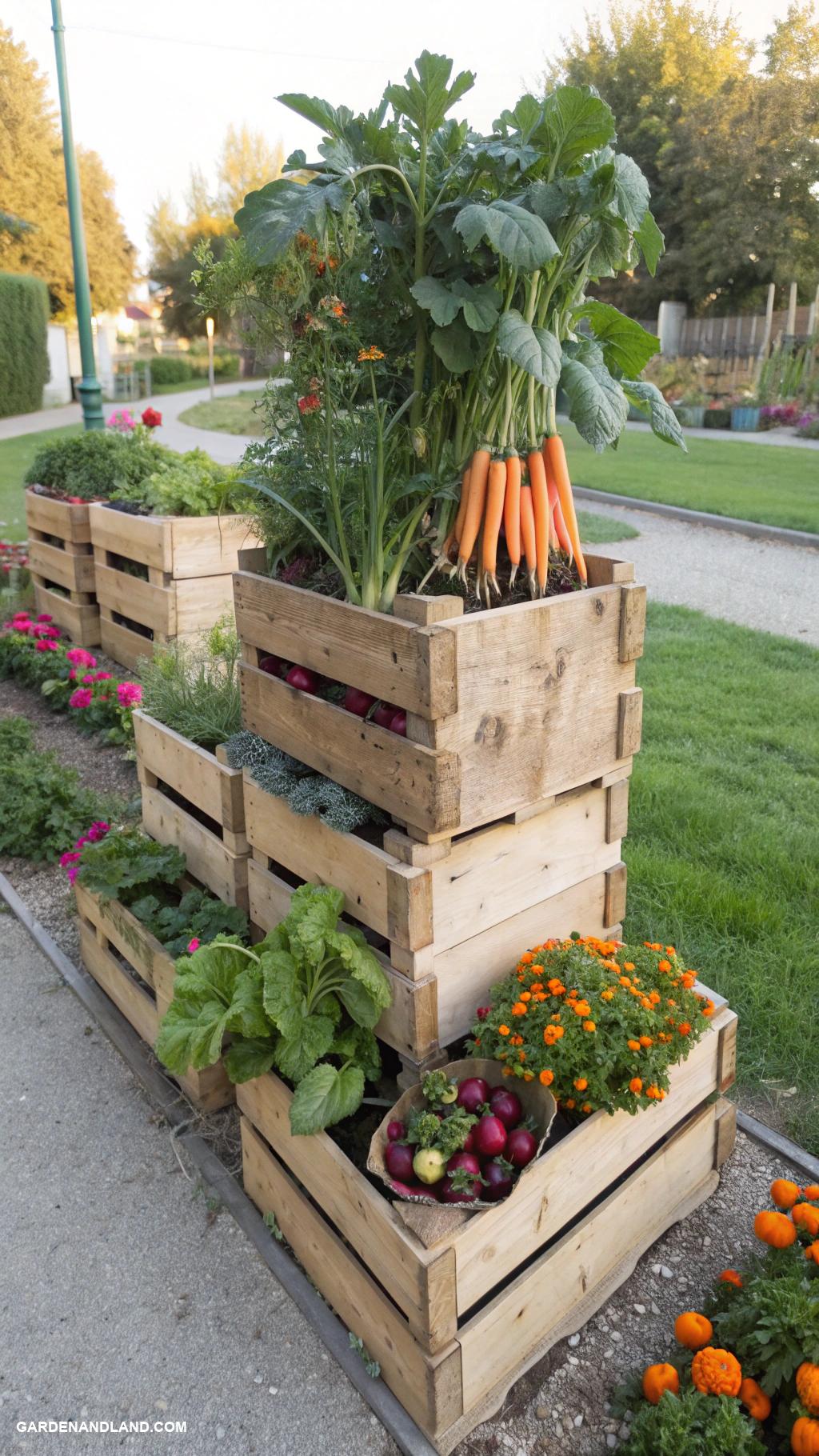 container gardening vegetables Repurposed wooden crates for root vegetables